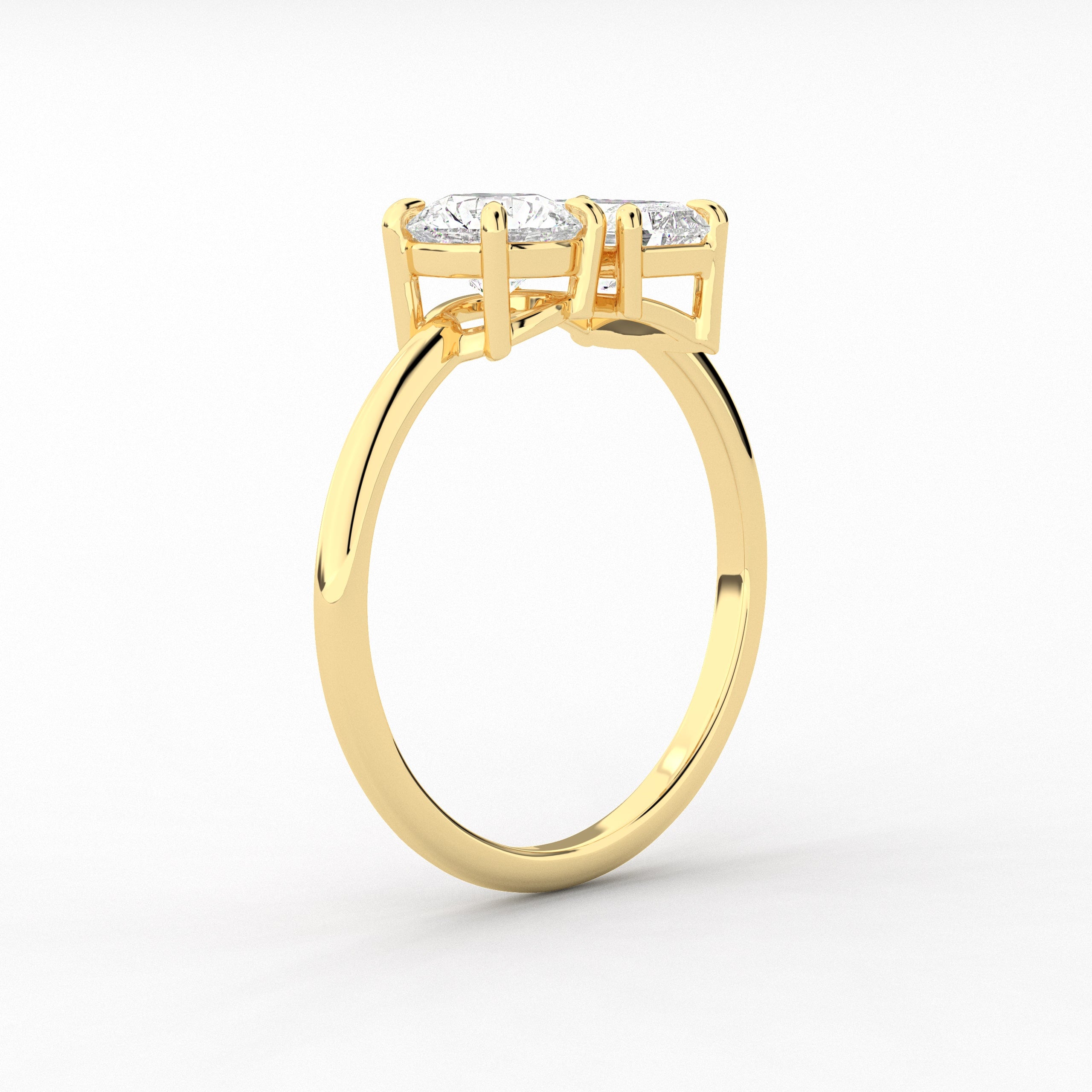 Yellow Gold Toi Et Moi Moissanite Engagement Ring In Radiant And Round Cut Ring For Woman