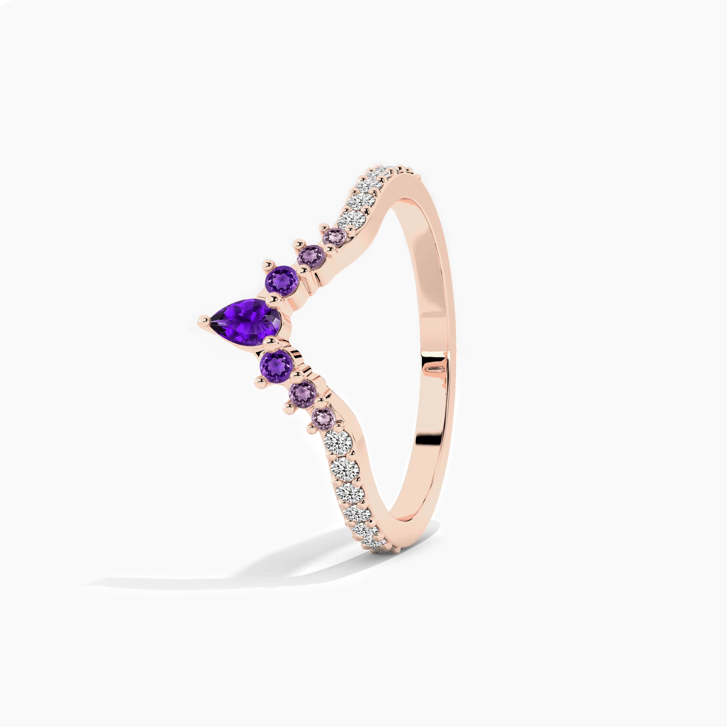 Rose Gold Amethyst and Diamond Curved Ring