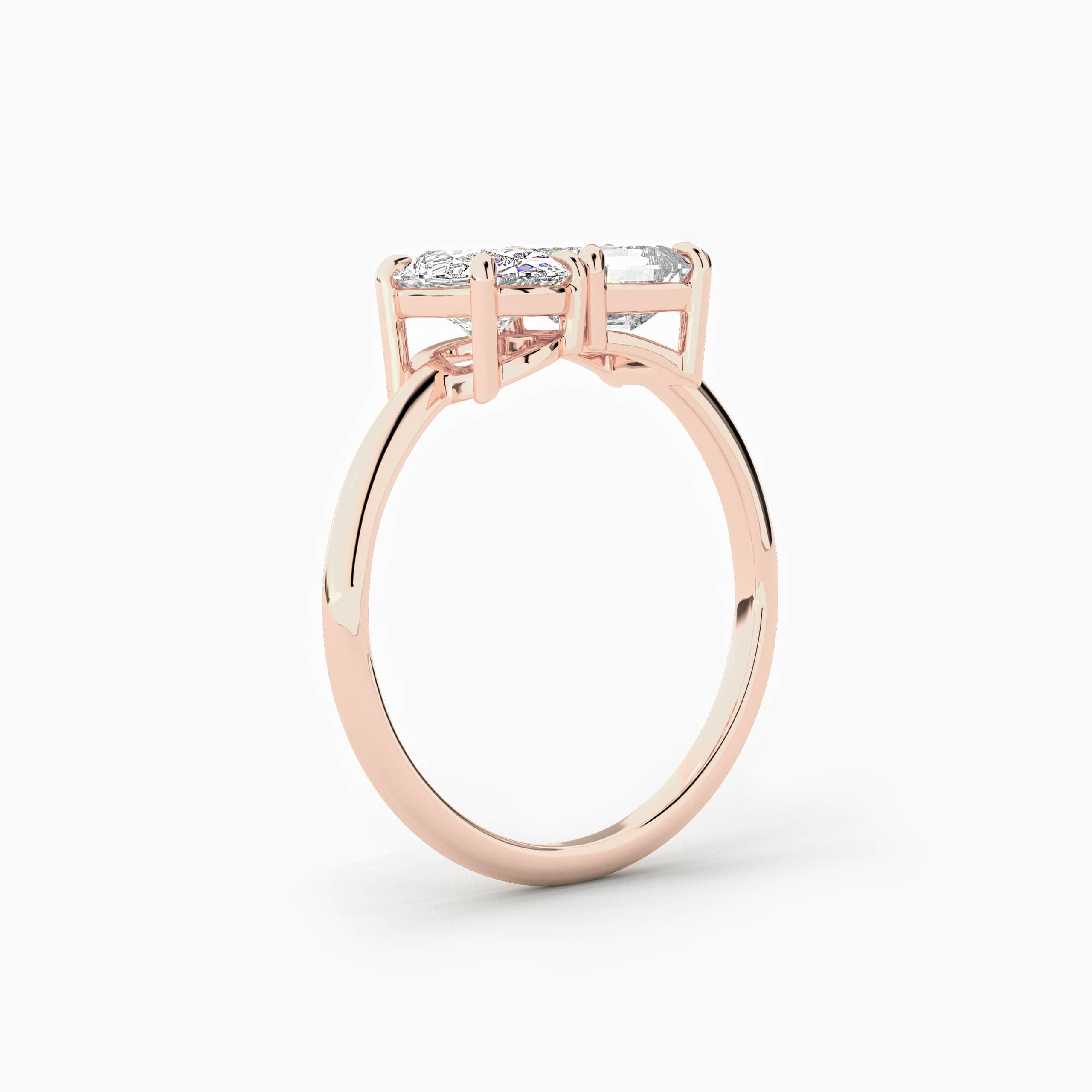 Asscher & Oval Shape Toi Et Moi Moissanite Wedding Ring In Rose Gold