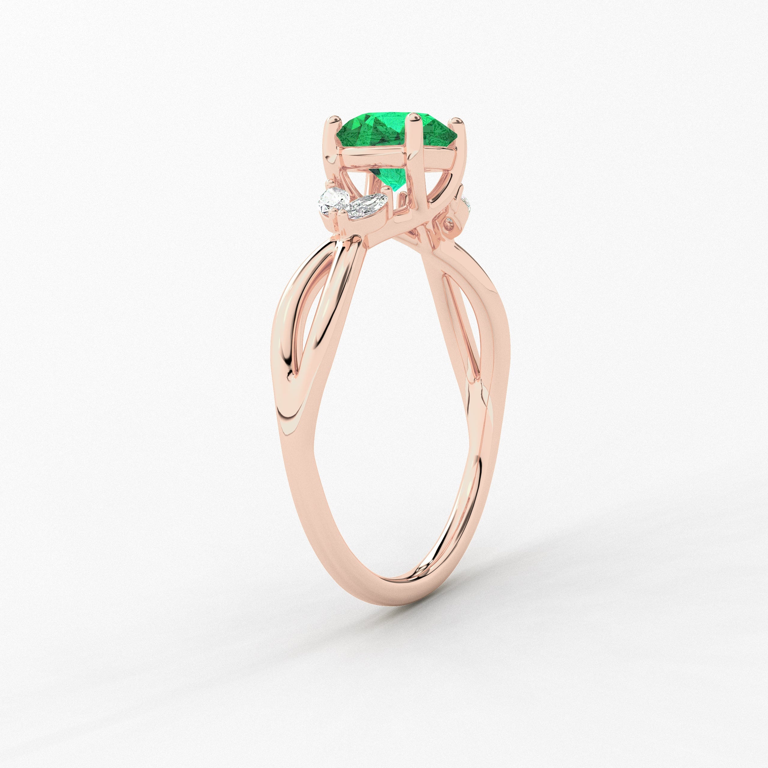 Rose Gold Round Cut Green Emerald Lab Grown Diamond Nature Inspired Ring