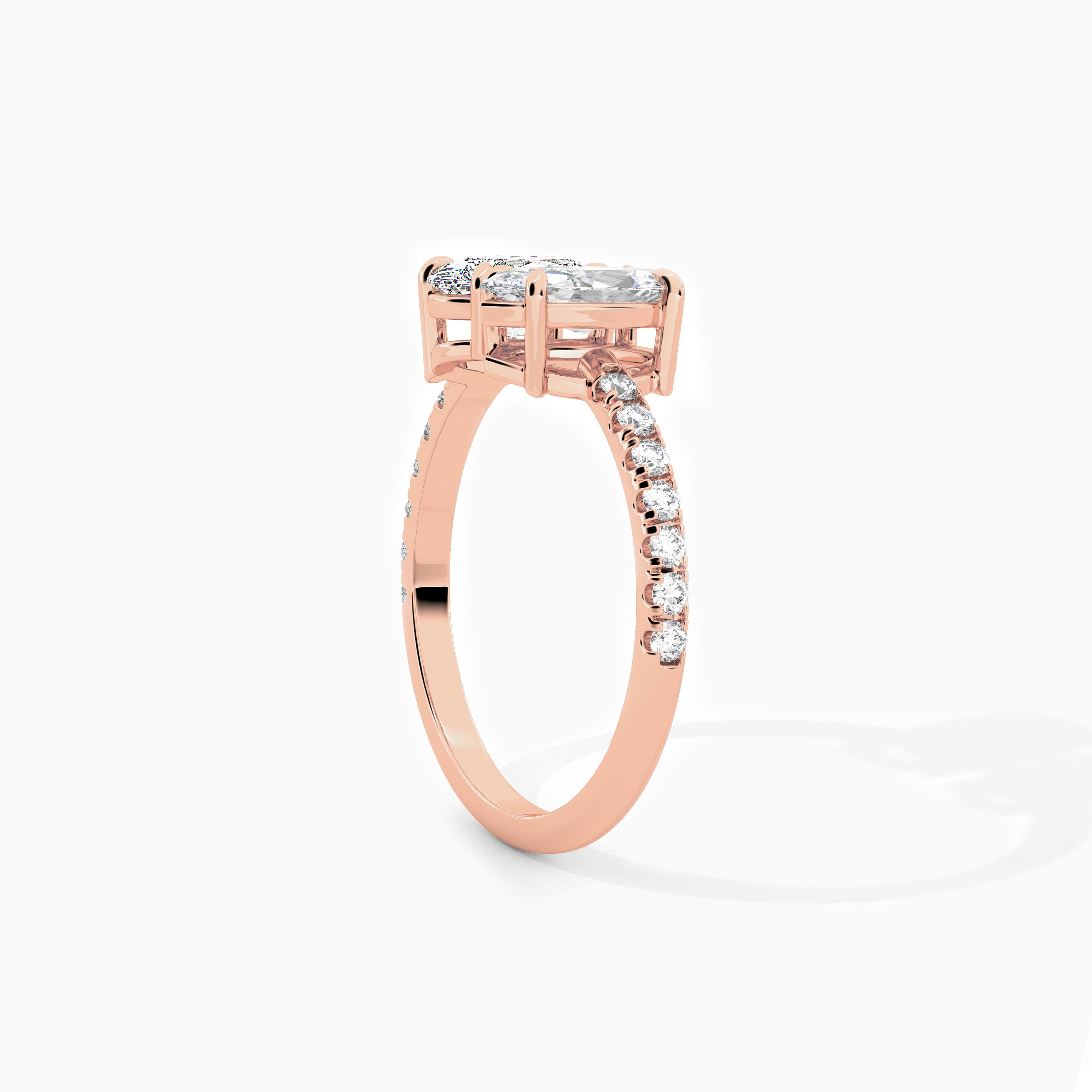 Marquise and Oval Cut Lab Diamond Toi Et Moi Ring in Rose Gold