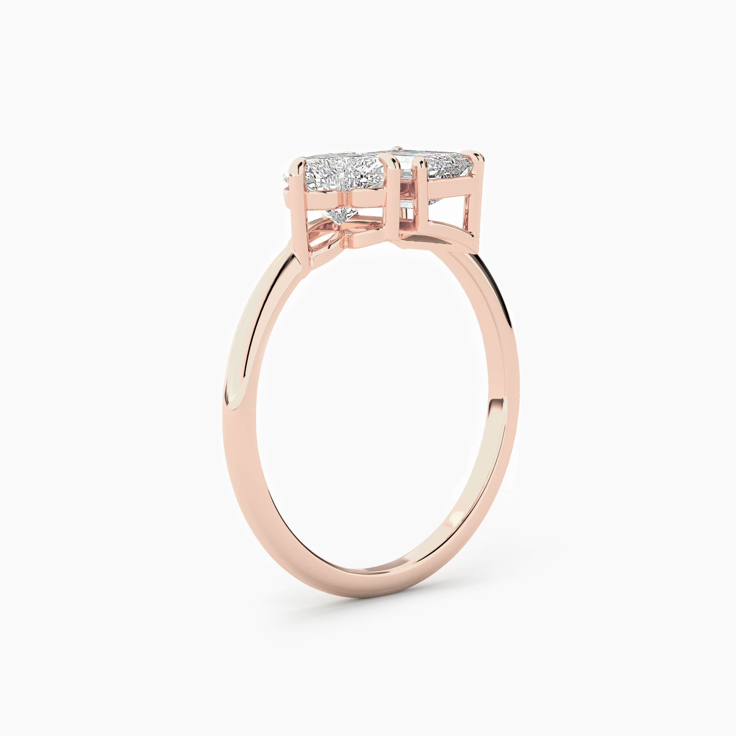 Emerald And Heart Cut Diamond Toi Et Moi Ring In Rose Gold