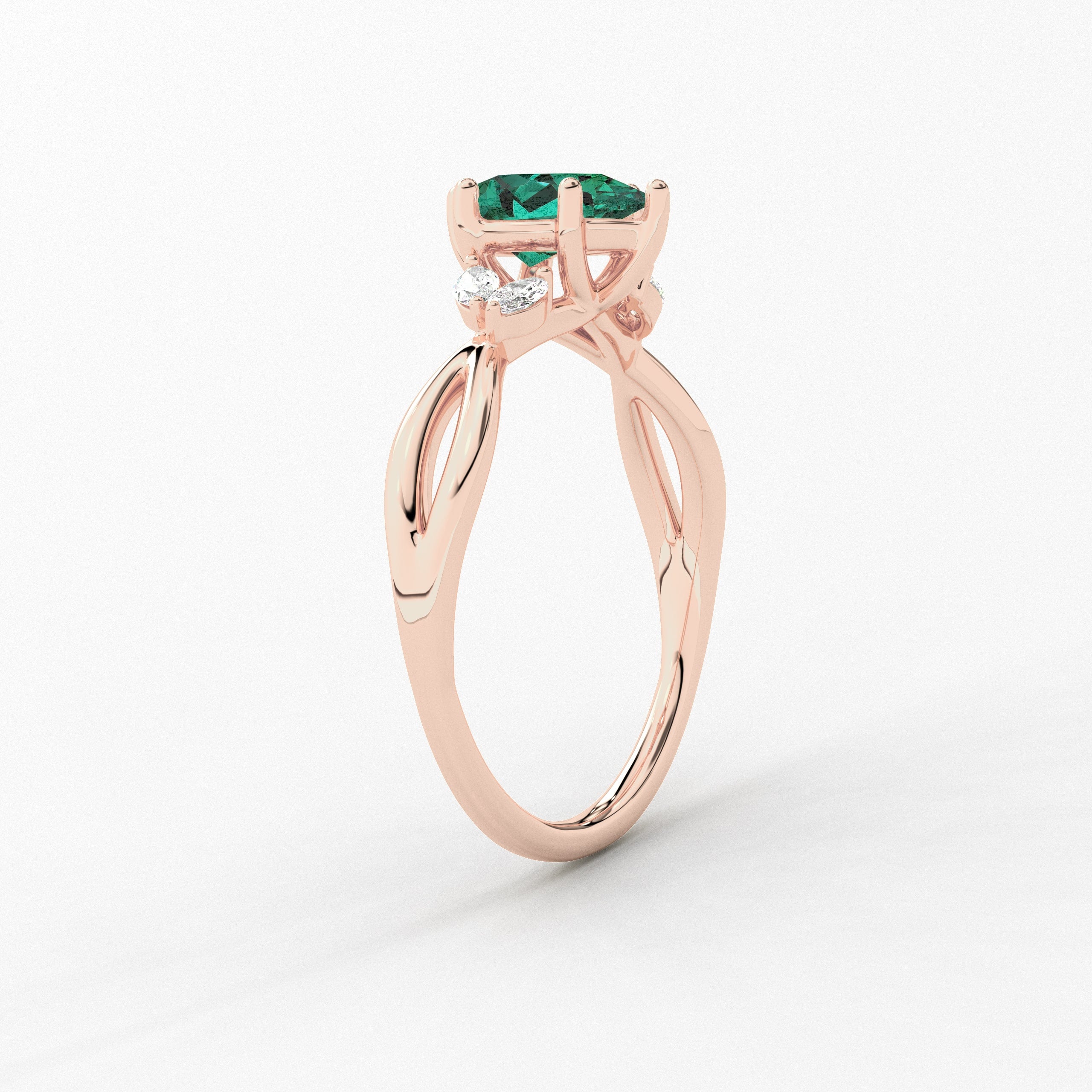 Pear Cut Green Emerald Cut Nature Inspired Wedding Ring In Rose Gold