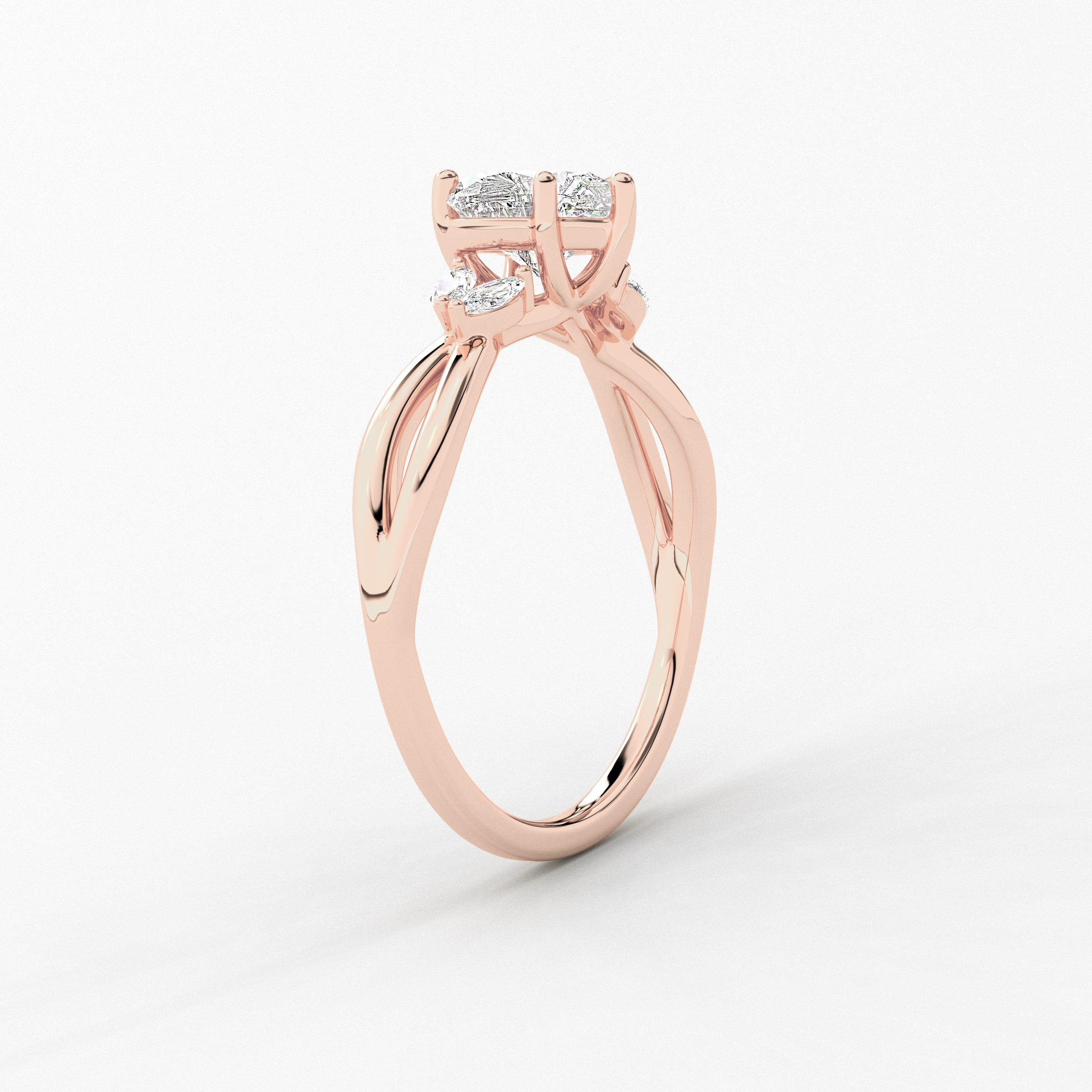 Heart Shape Engagement Ring In Nature Inspired Diamond  In Rose Gold