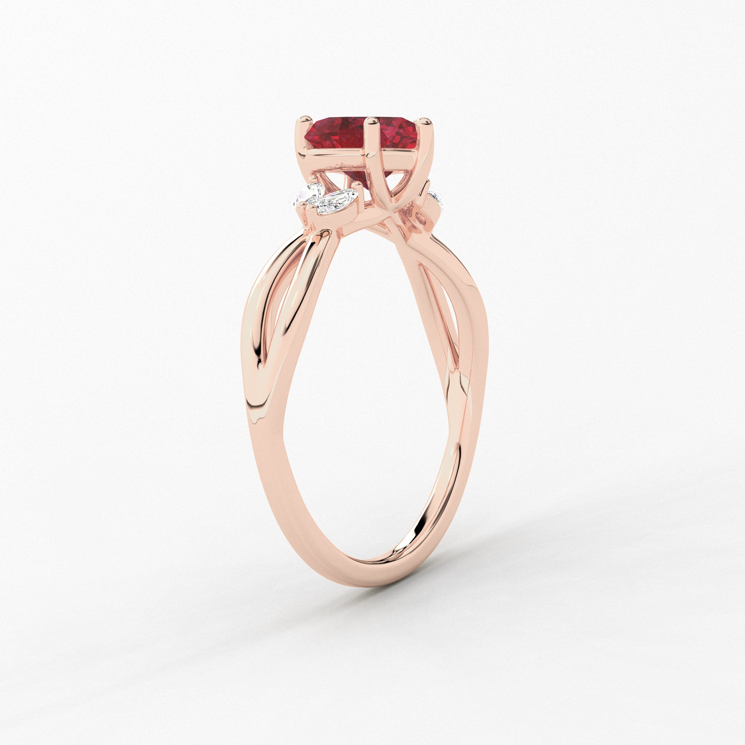 Heart Cut Ruby Lab Grown Diamond Engagement Ring In Rose Gold