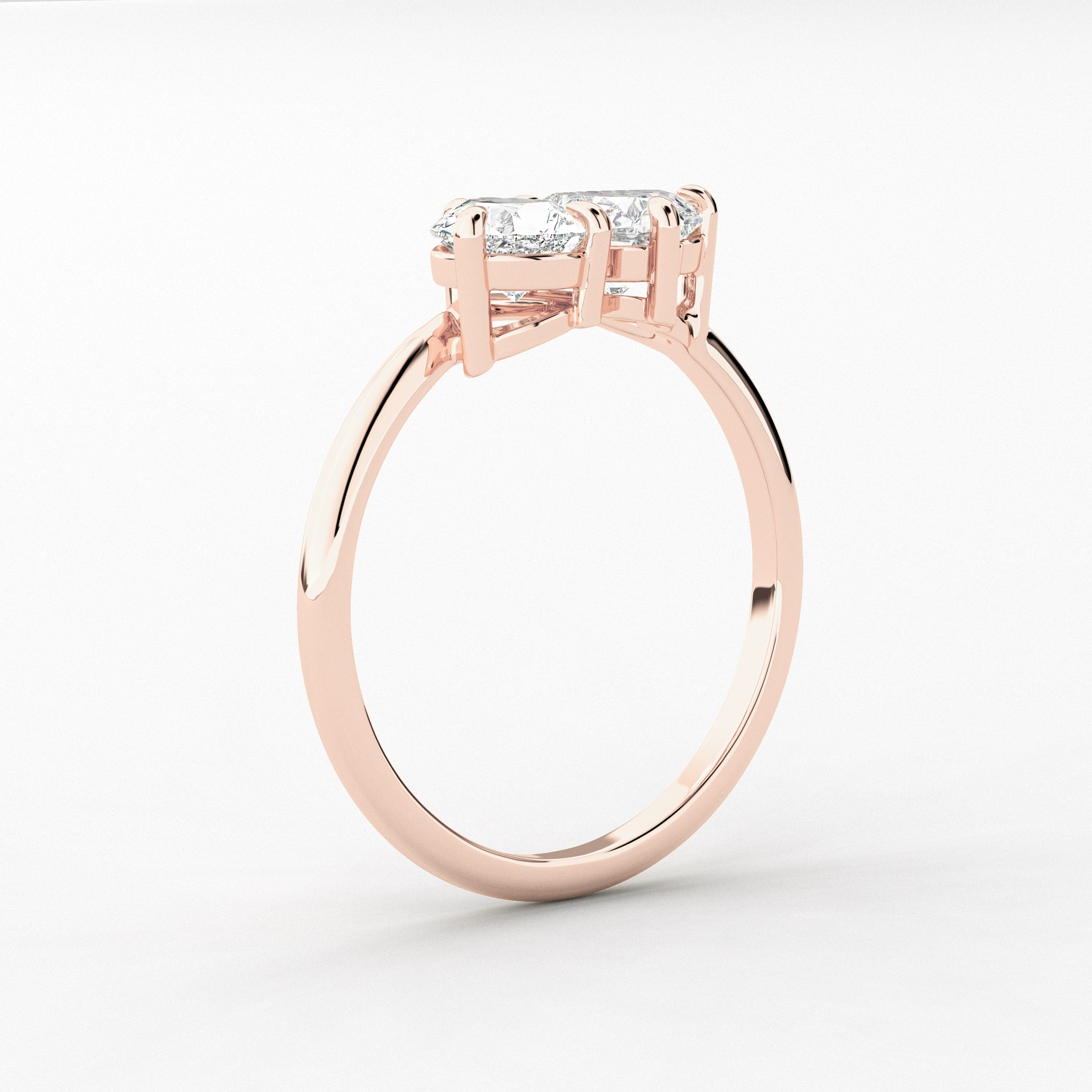 Heart And Pear Cut Toi ET Moi Moissanite Diamond Engagement Ring In Rose Gold  