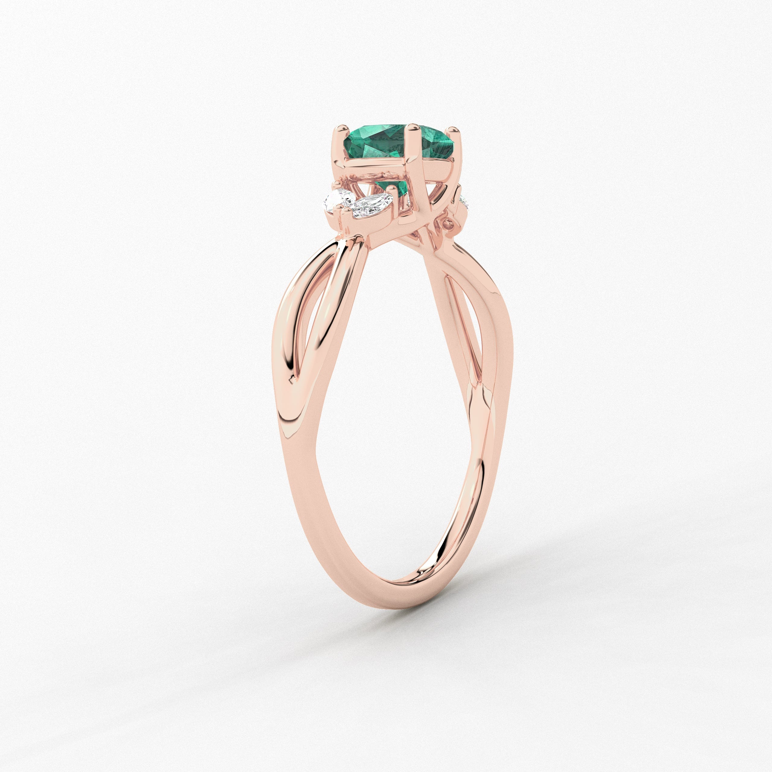 Rose Gold Cushion Cut Green Emerald Moissanite Diamond Nature Inspired Ring For Woman