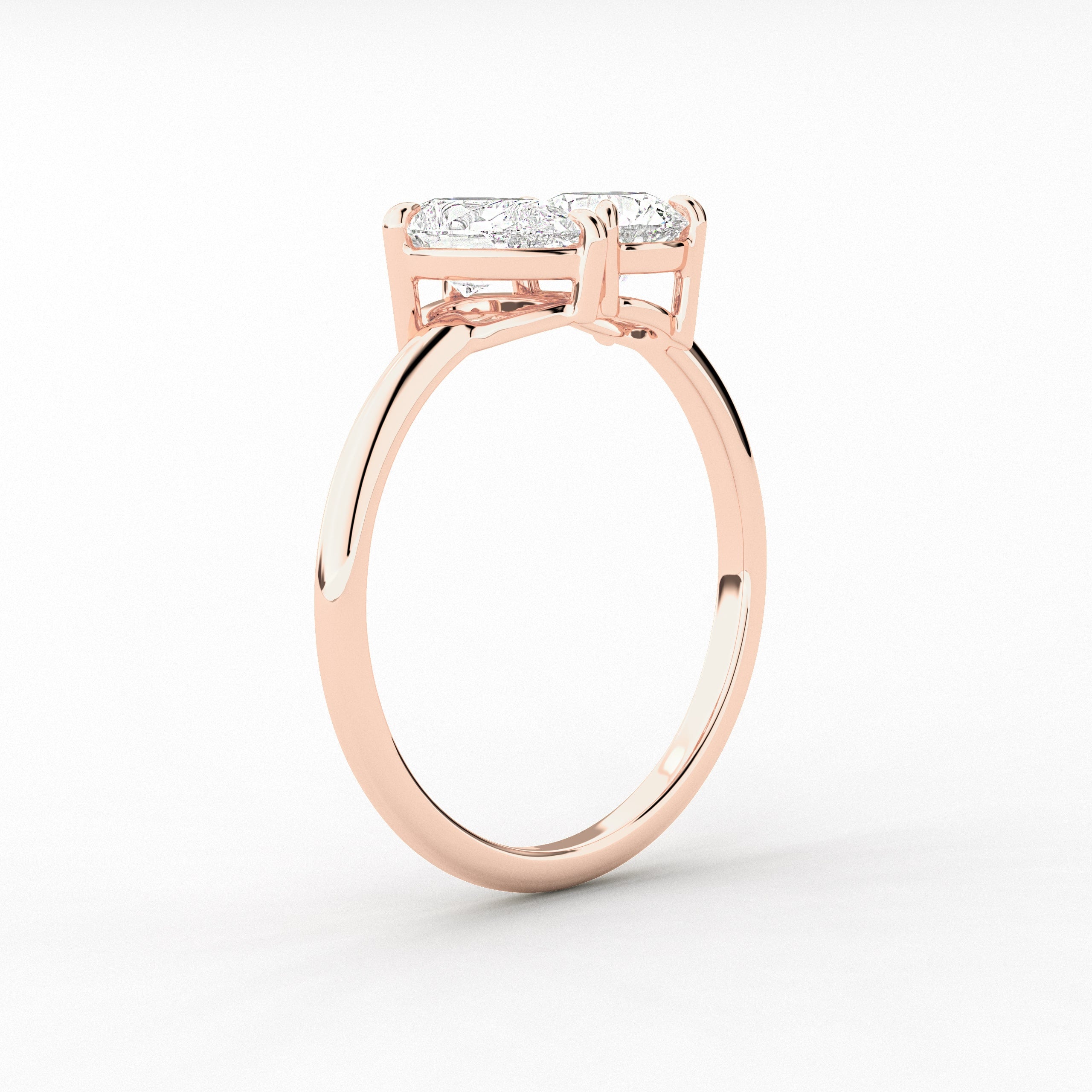 Rose Gold Toi Et Moi Engagement Ring In Moissanite Diamond Ring In Round And Pear Cut 