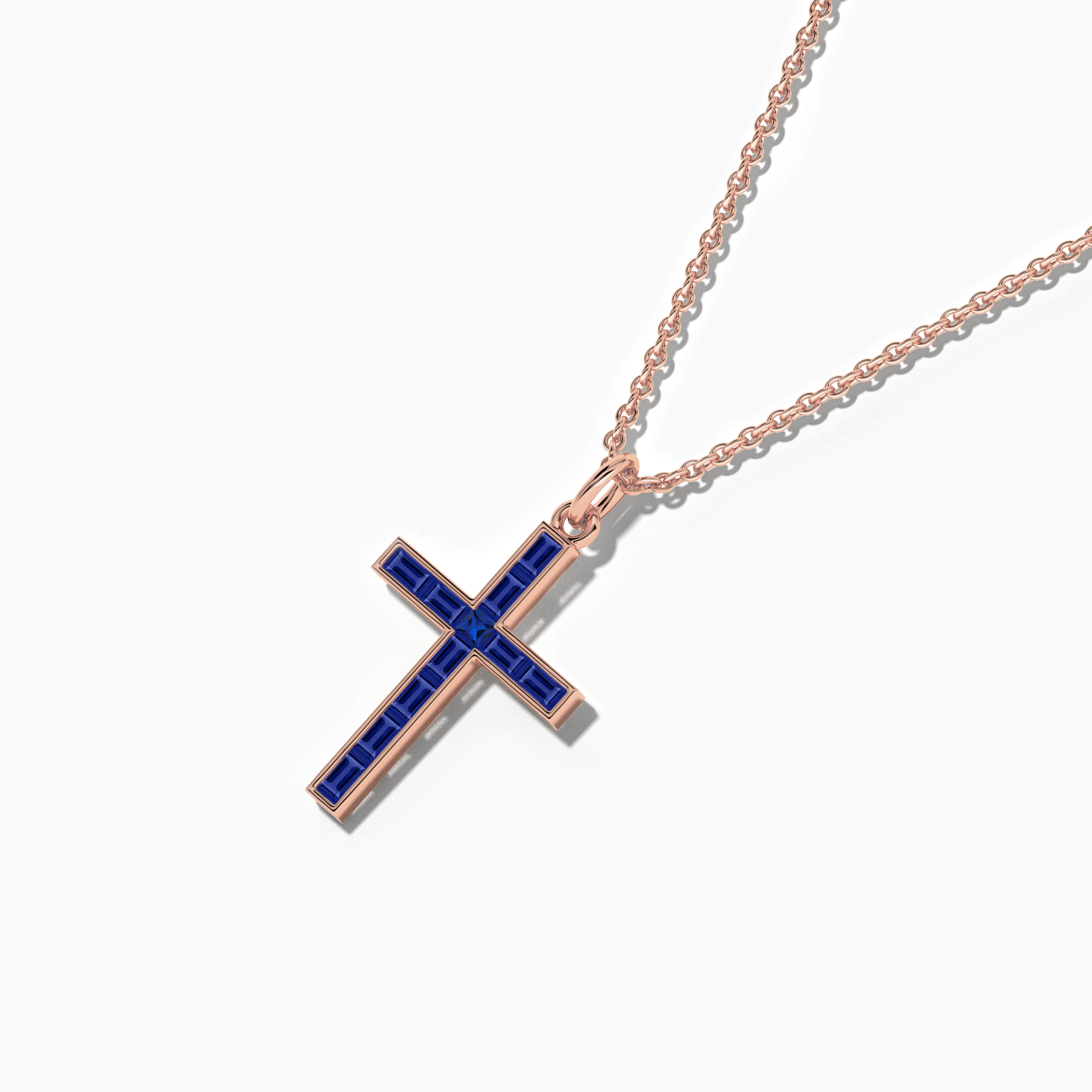 Cross Necklace for Women with Blue Sapphire Baguette