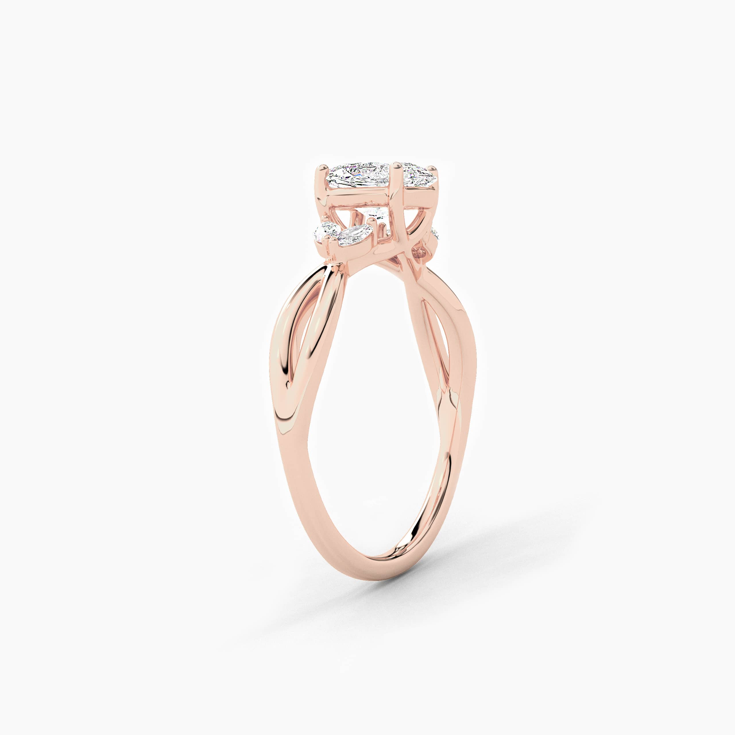Rose Gold Oval Shape Marquise Lab Grown Diamond In Nature Inspired Engagement Ring