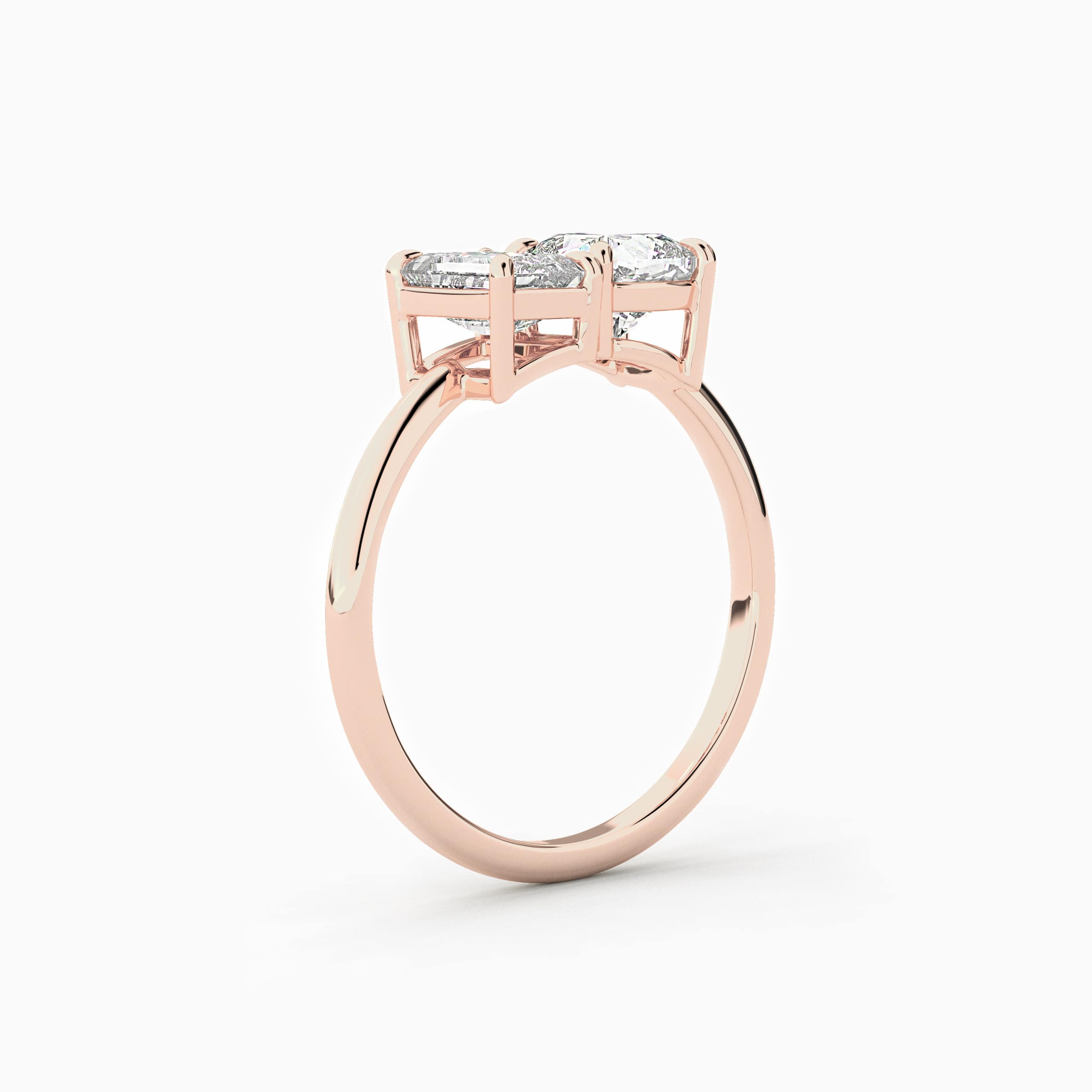 Cushion And Emerald Cut Toi Et Moi Engagement Ring For Woman In Rose Gold
