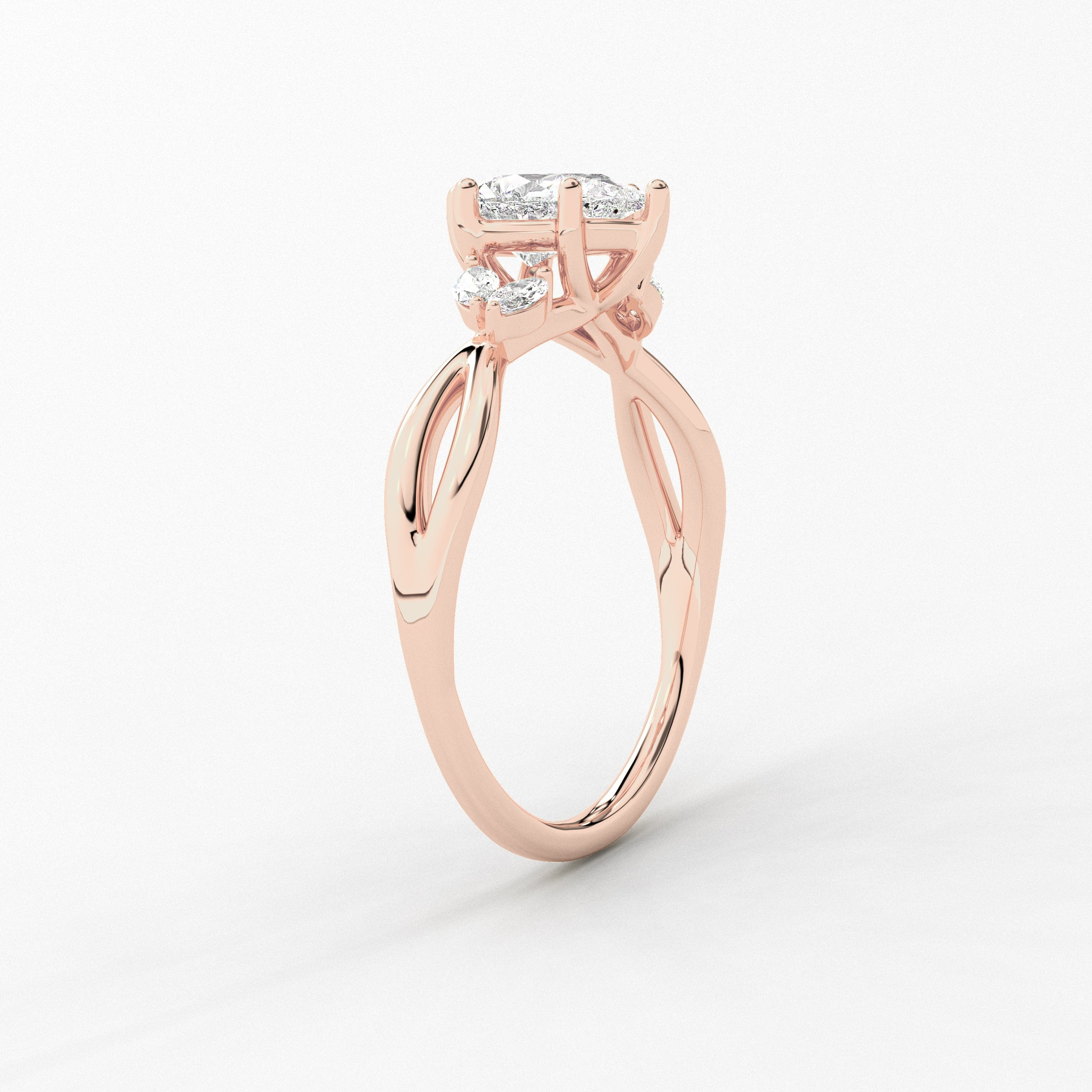 Rose Gold Nature Inspired Ring In Pear Cut Lab Grown Engagement Ring
