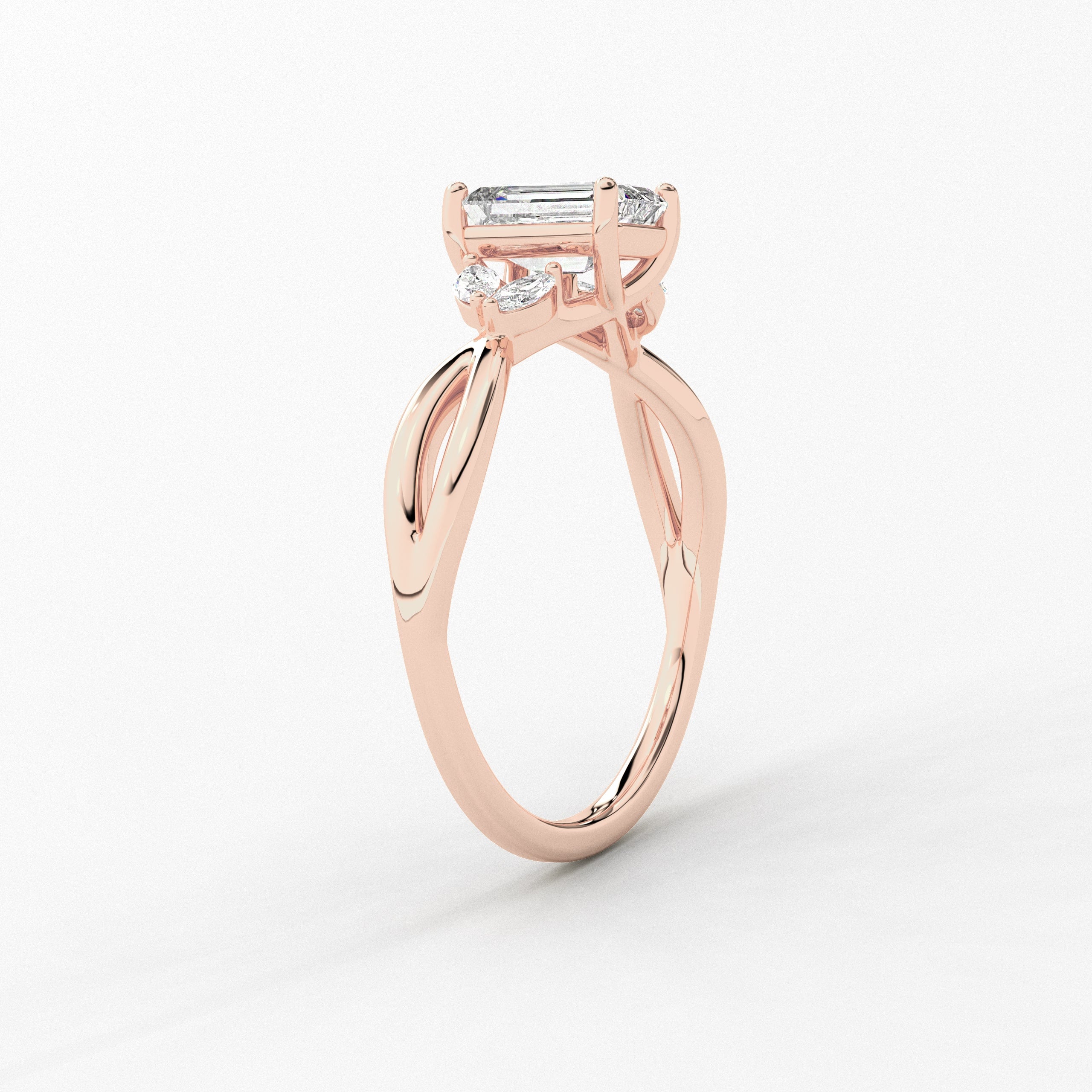 Emerald Cut Lab Marquise Engagement Ring in Rose Gold