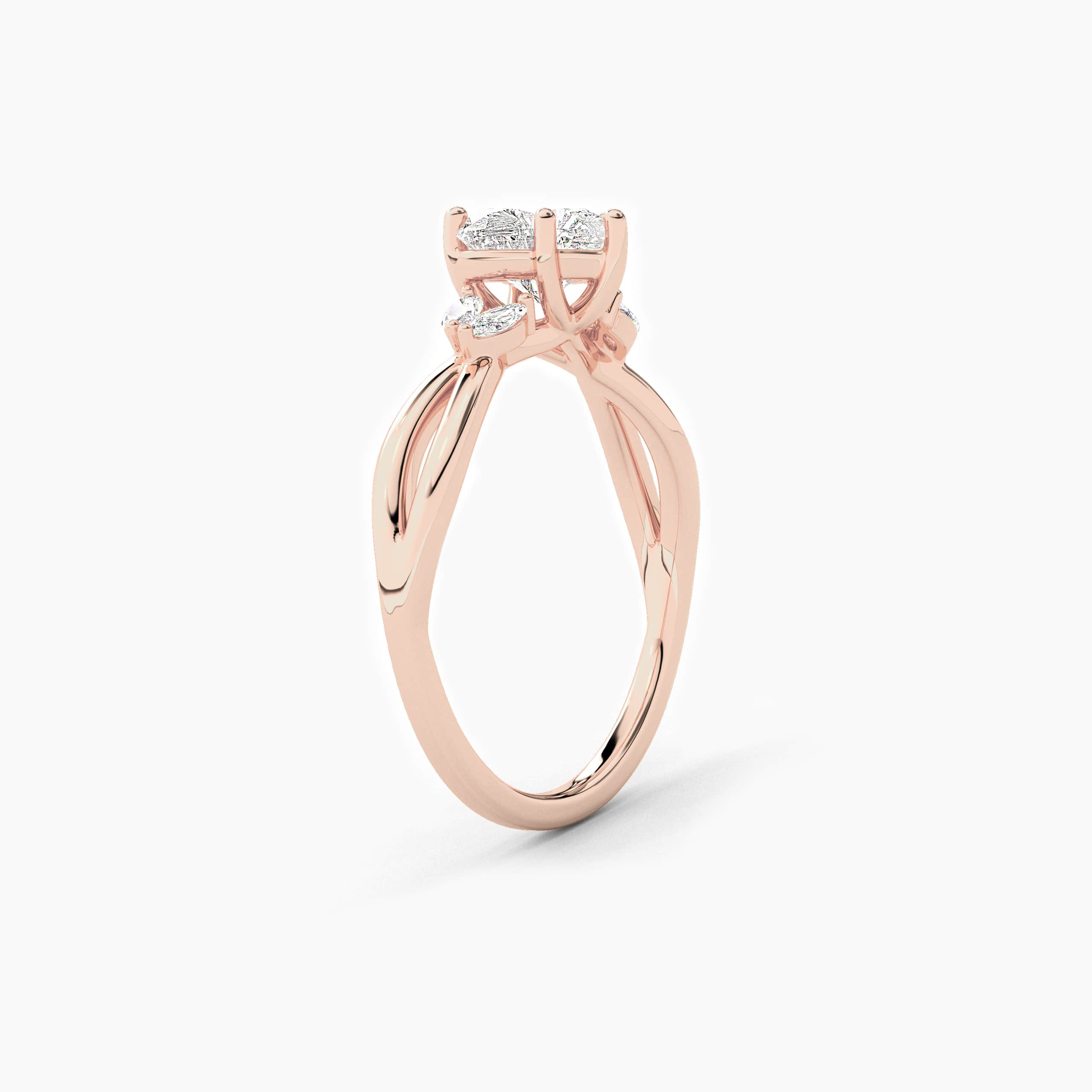 Heart Shape Engagement Ring In Nature Inspired Diamond In Rose Gold