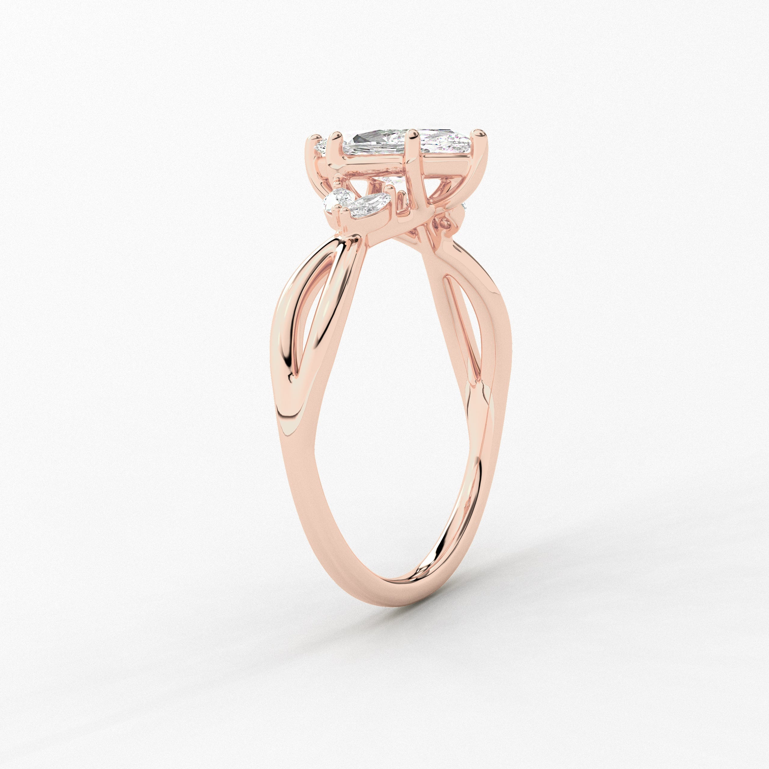 Marquise Cut Nature Inspired Engagement Ring In Rose Gold For Woman 