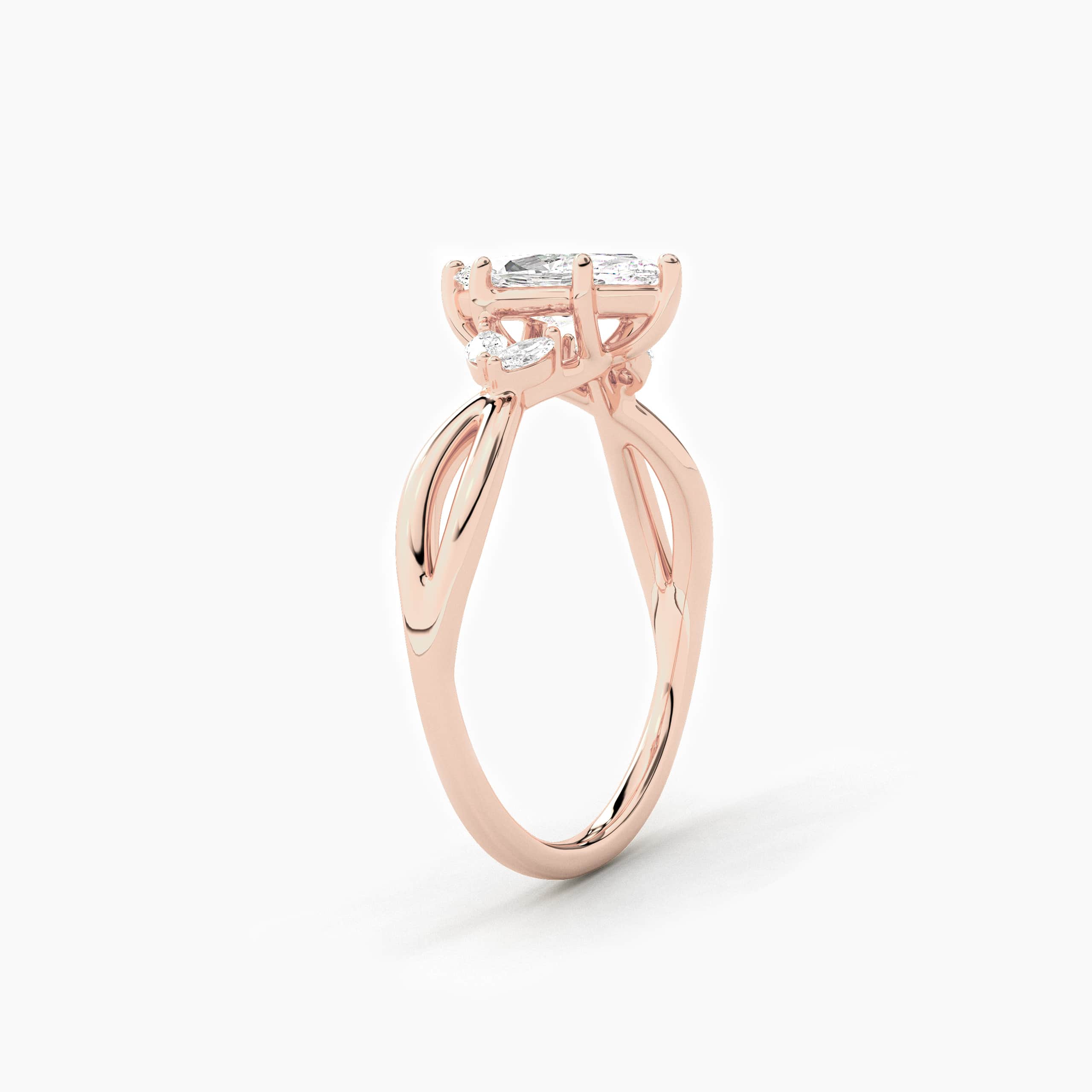 Marquise Cut Nature Inspired Engagement Ring In Rose Gold For Woman