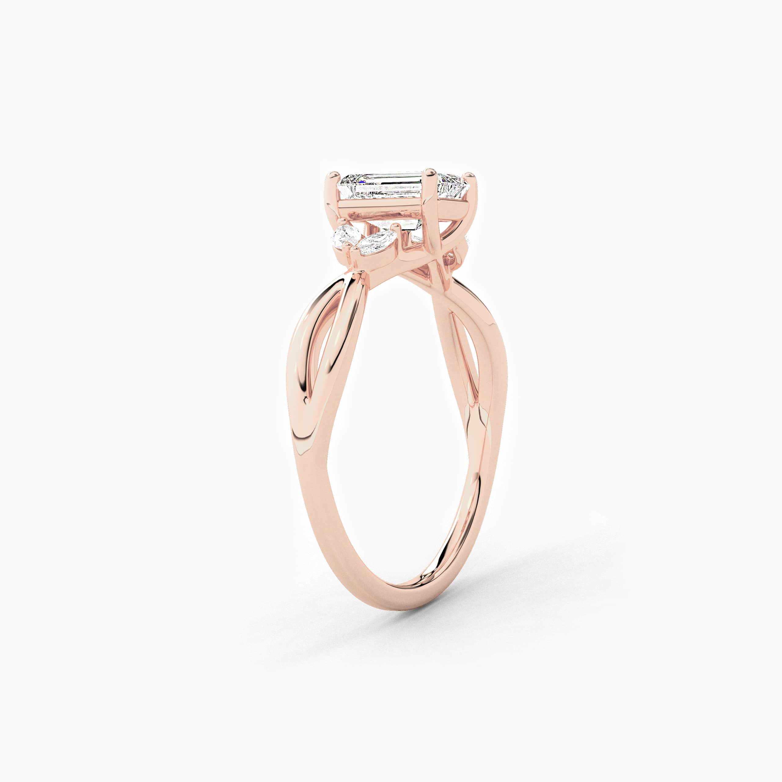 Emerald Cut Lab Marquise Engagement Ring in Rose Gold