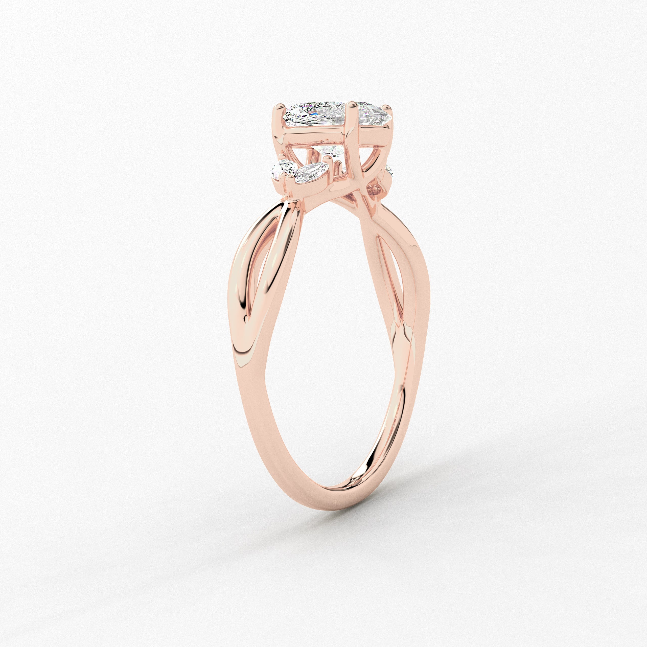 Rose Gold  Oval Shape Marquise Lab Grown Diamond In Nature Inspired Engagement Ring  
