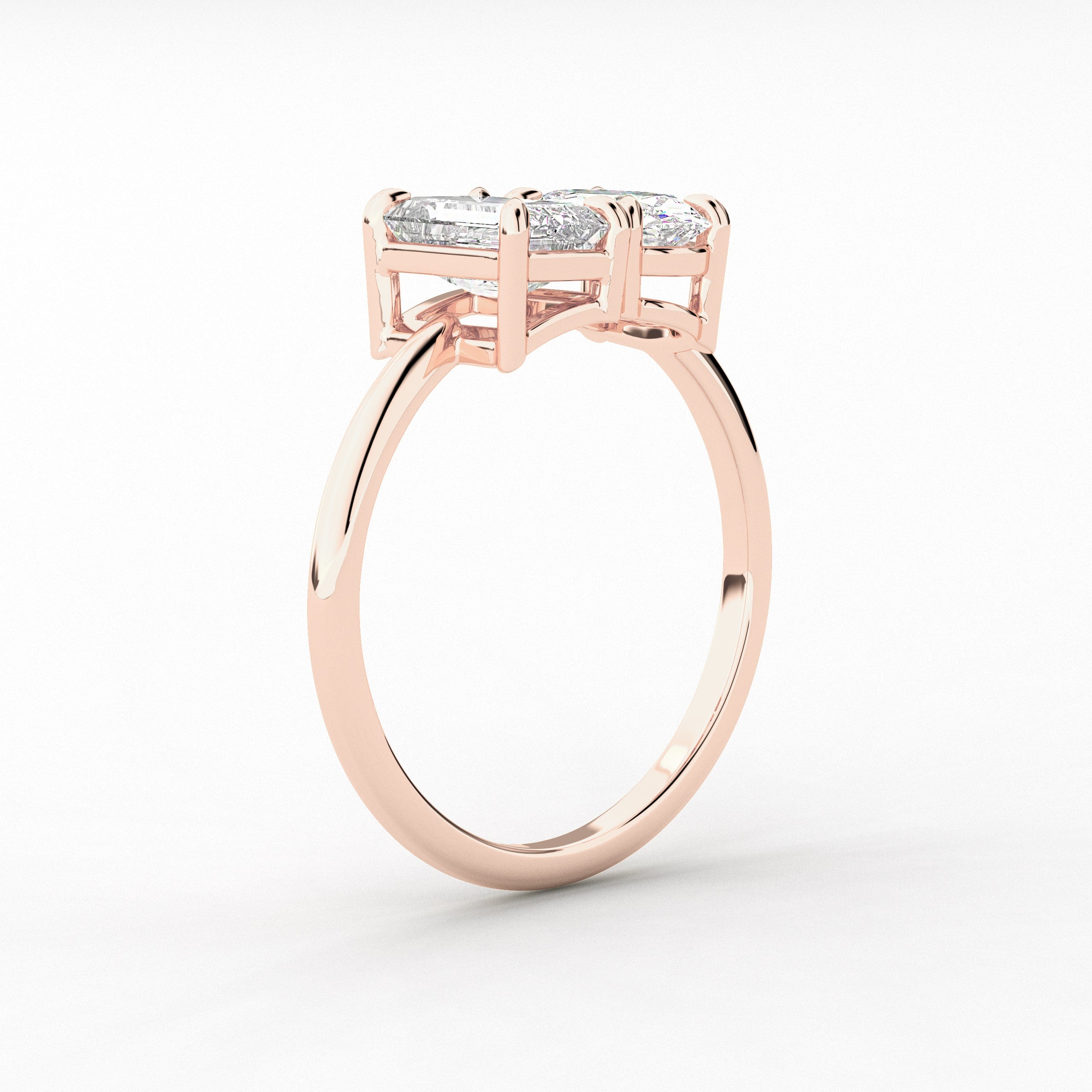 Toi Et Moi  Ring Oval and Emerald  Diamond In Rose Gold 