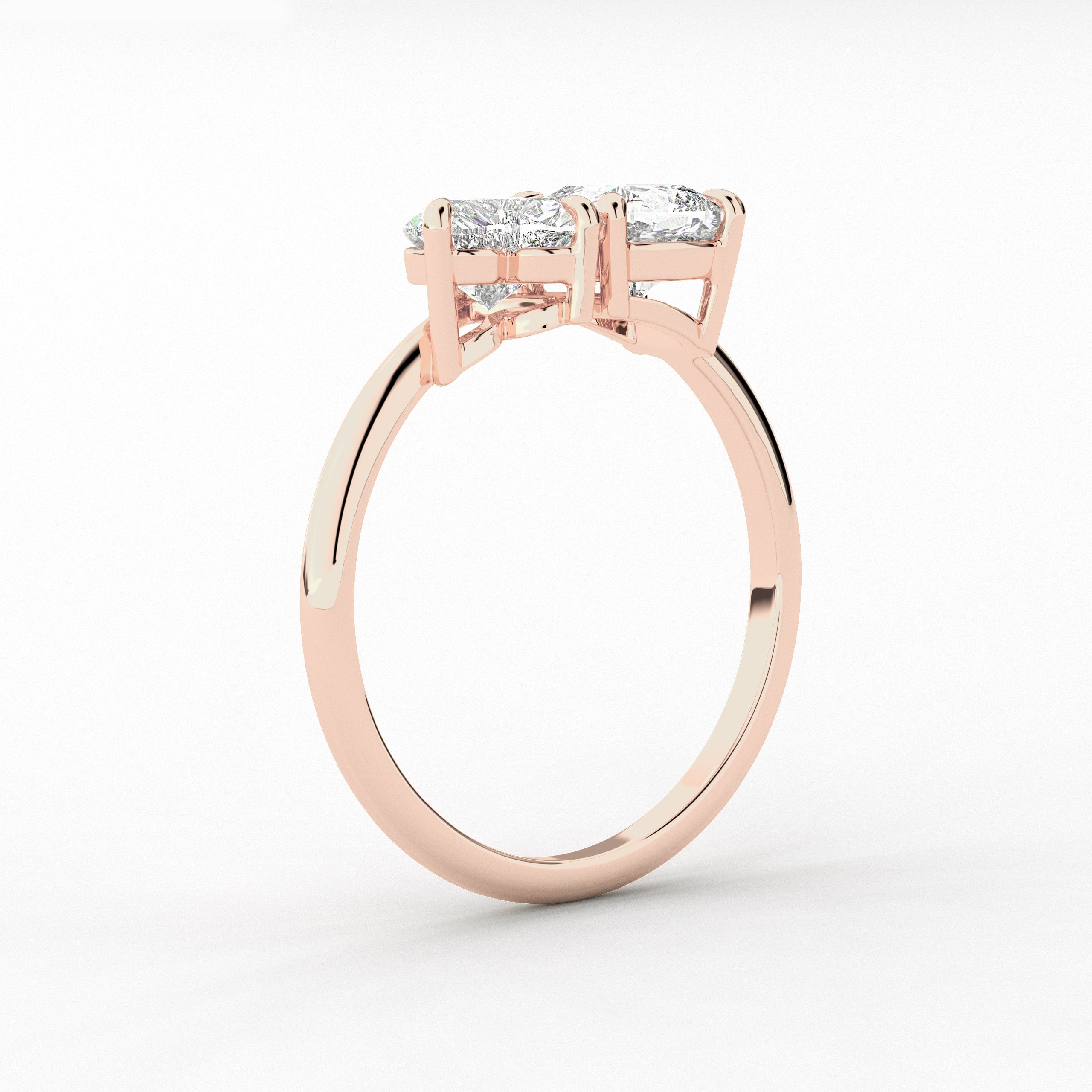 Cushion And Heart Moissanite Toi Et Moi Engagement Ring In Rose Gold