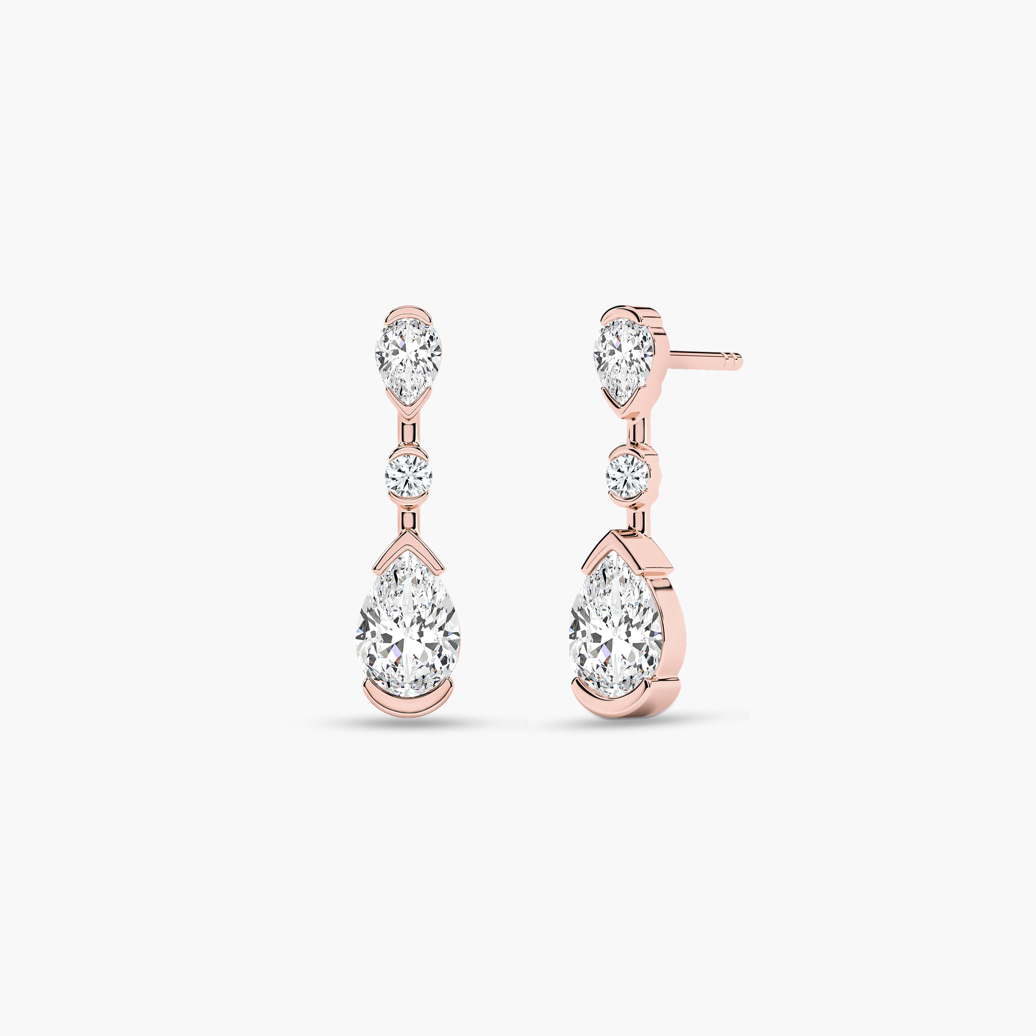 Pear and Round Drop Diamond Earrings