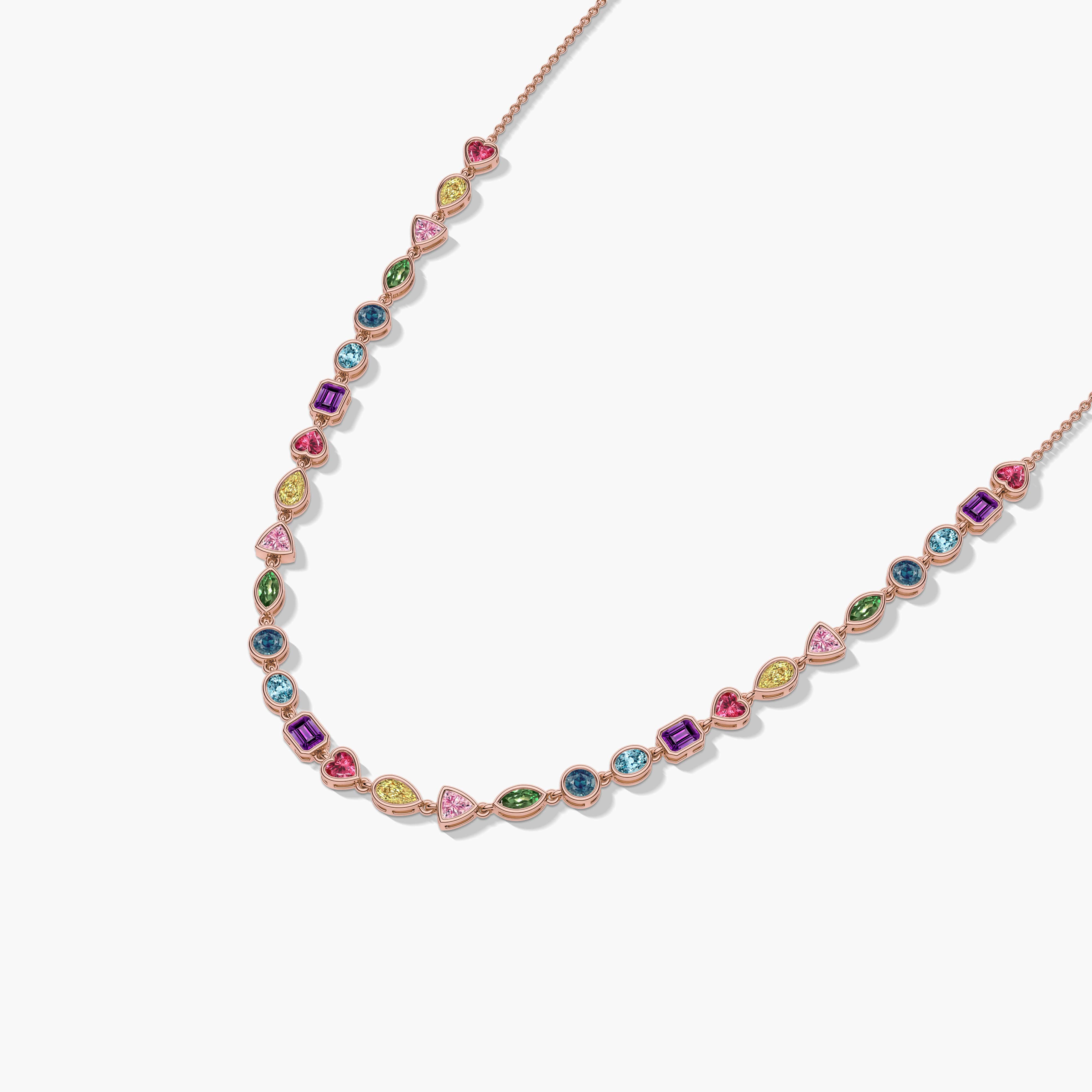 Multi Shape Rainbow Tennis Necklace