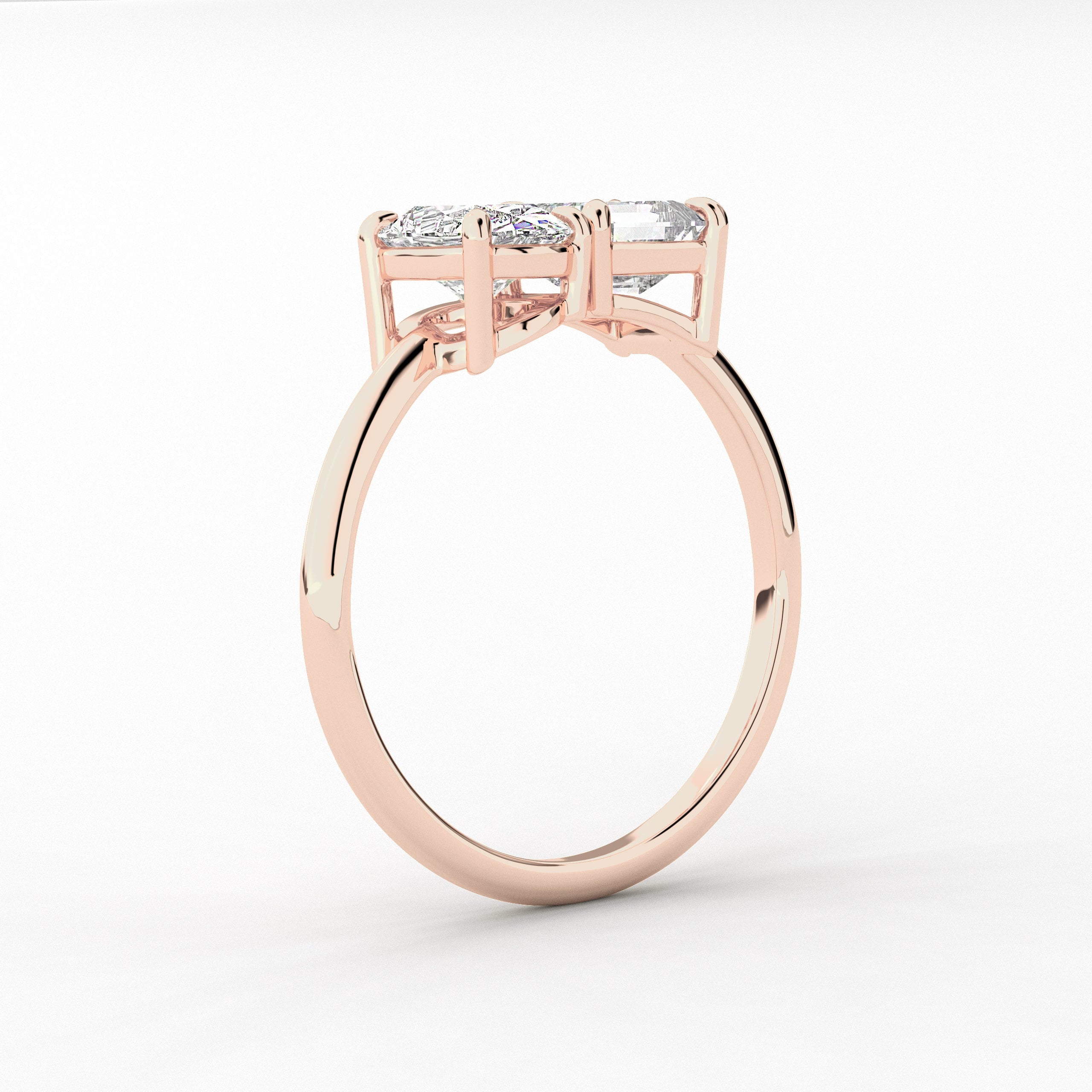  Asscher & Oval Shape Toi Et Moi Moissanite Wedding Ring In Rose Gold