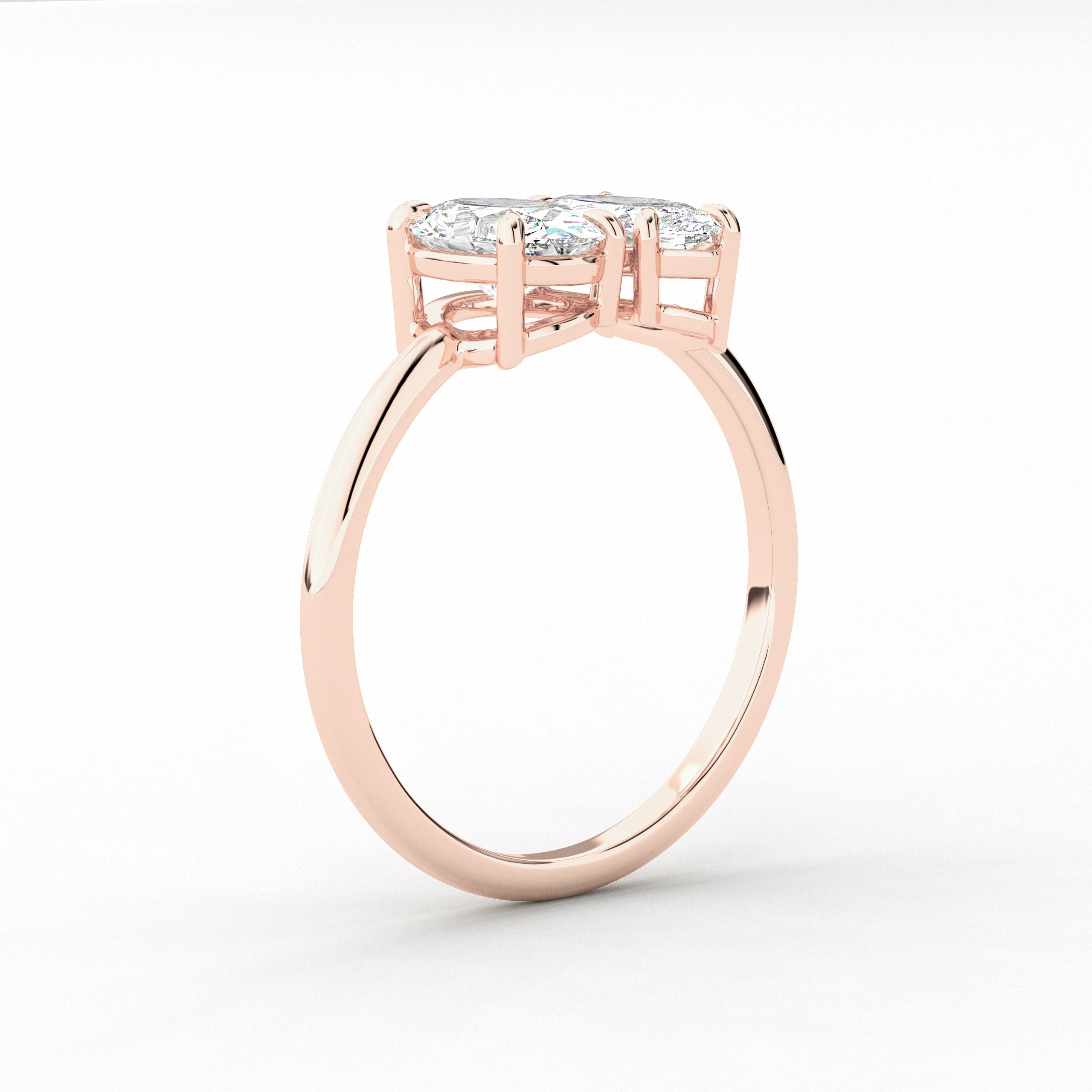 Marquise and Oval Cut Lab Diamond Toi Et Moi Ring in Rose Gold