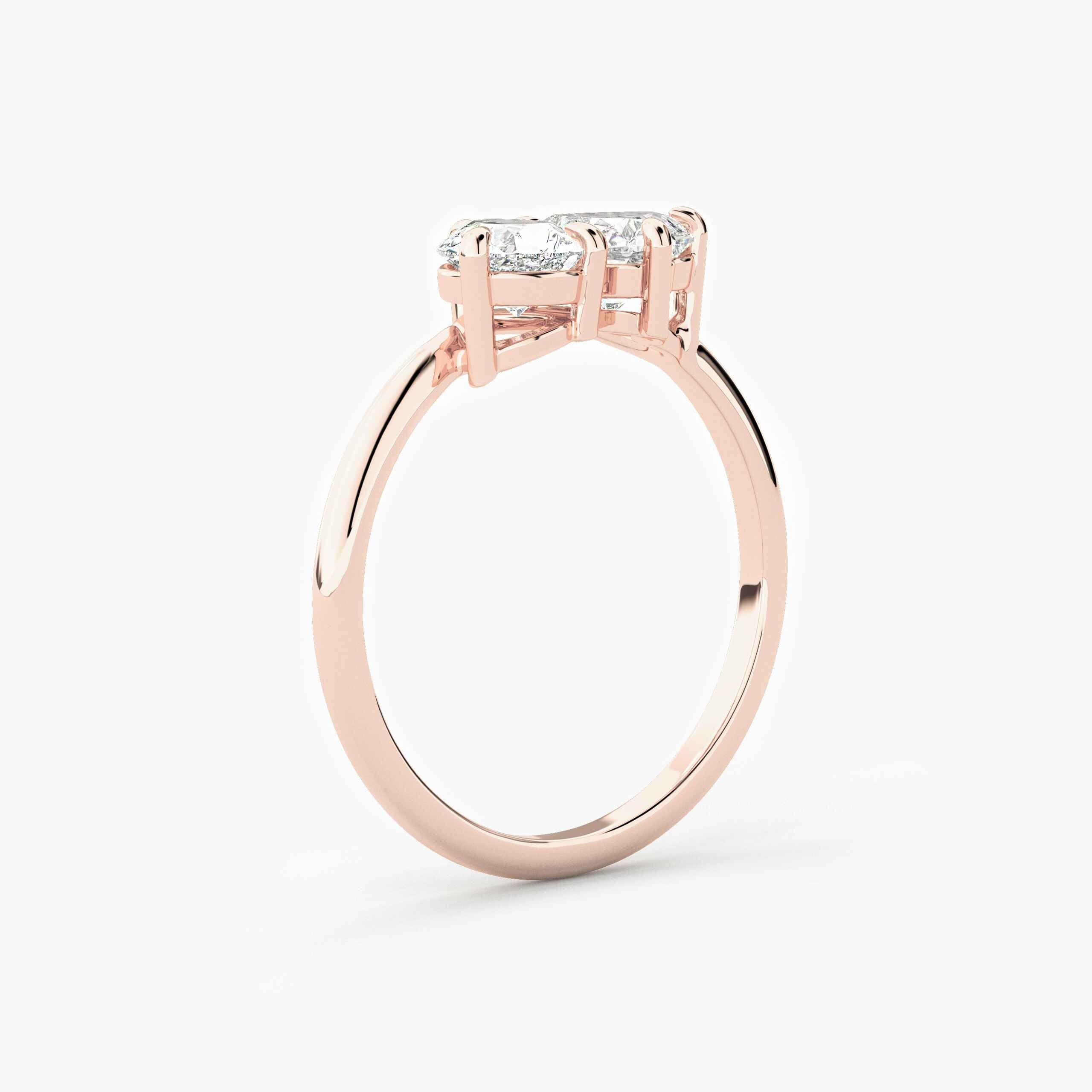 Heart And Pear Cut Toi ET Moi Moissanite Diamond Engagement Ring In Rose Gold