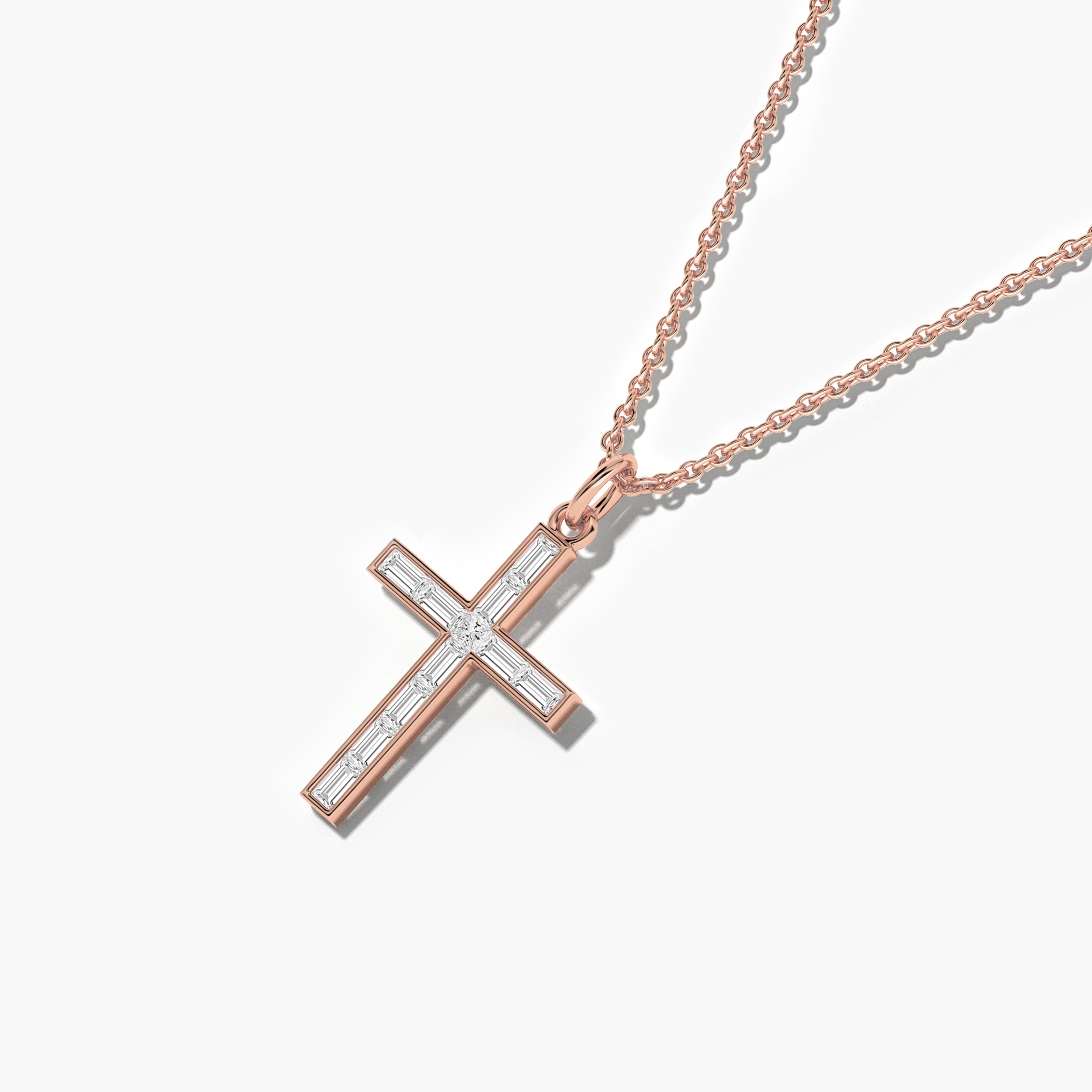 14k Rose Gold Diamond Cross 