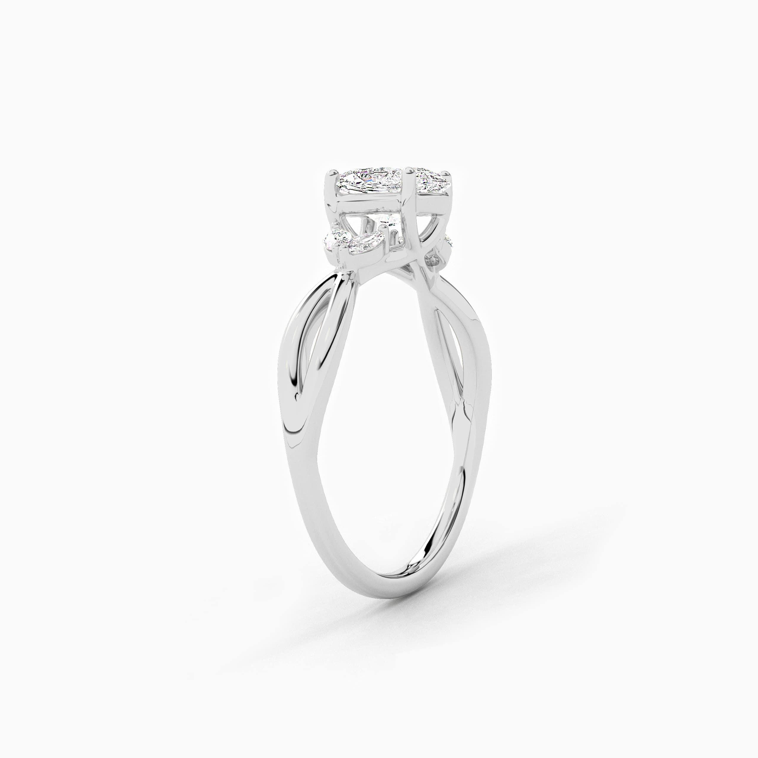 Oval Cut Nature Inspired Marquise Lab Grown Diamond Ring In White Gold