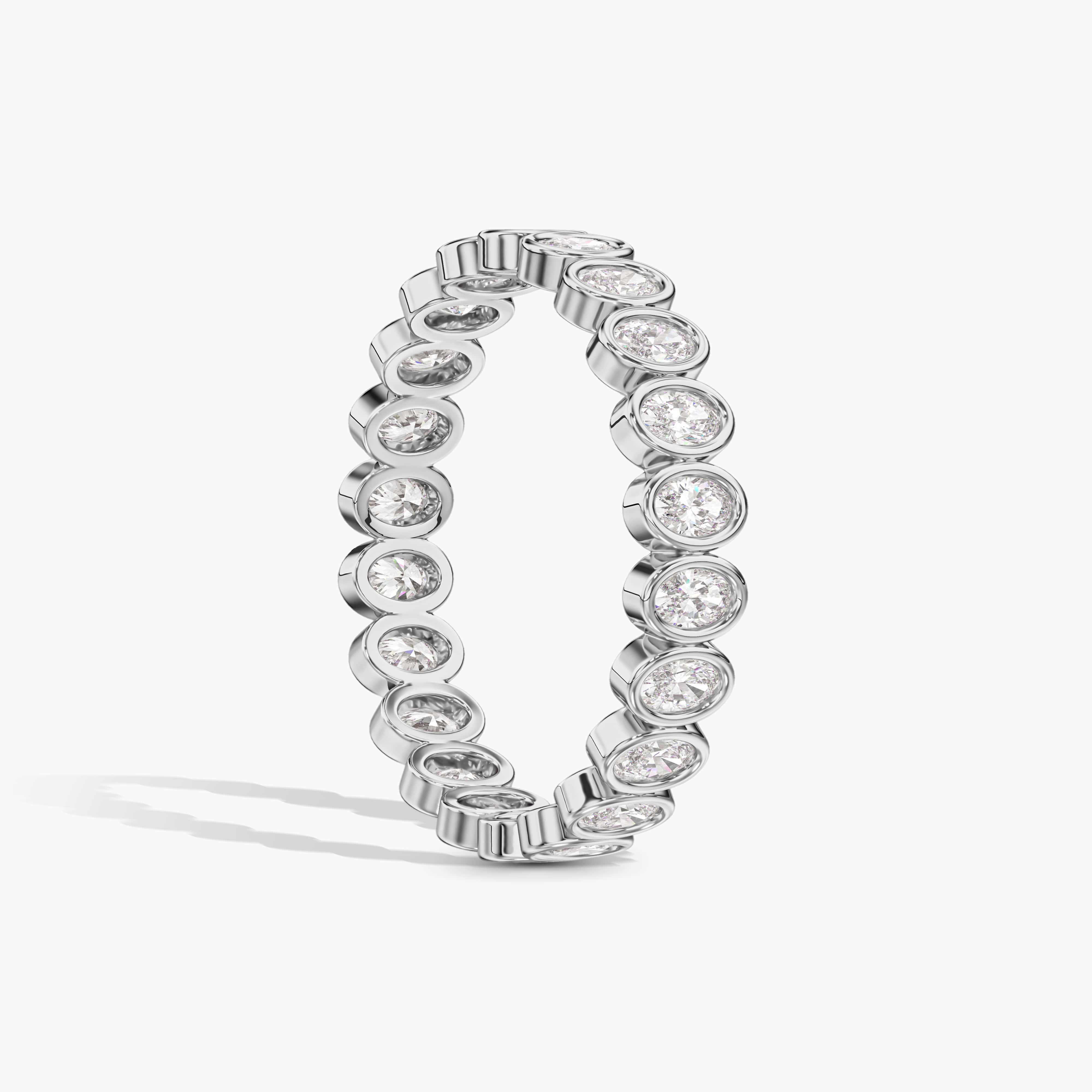 Bezel Set Oval  Diamond Silver Wedding Band