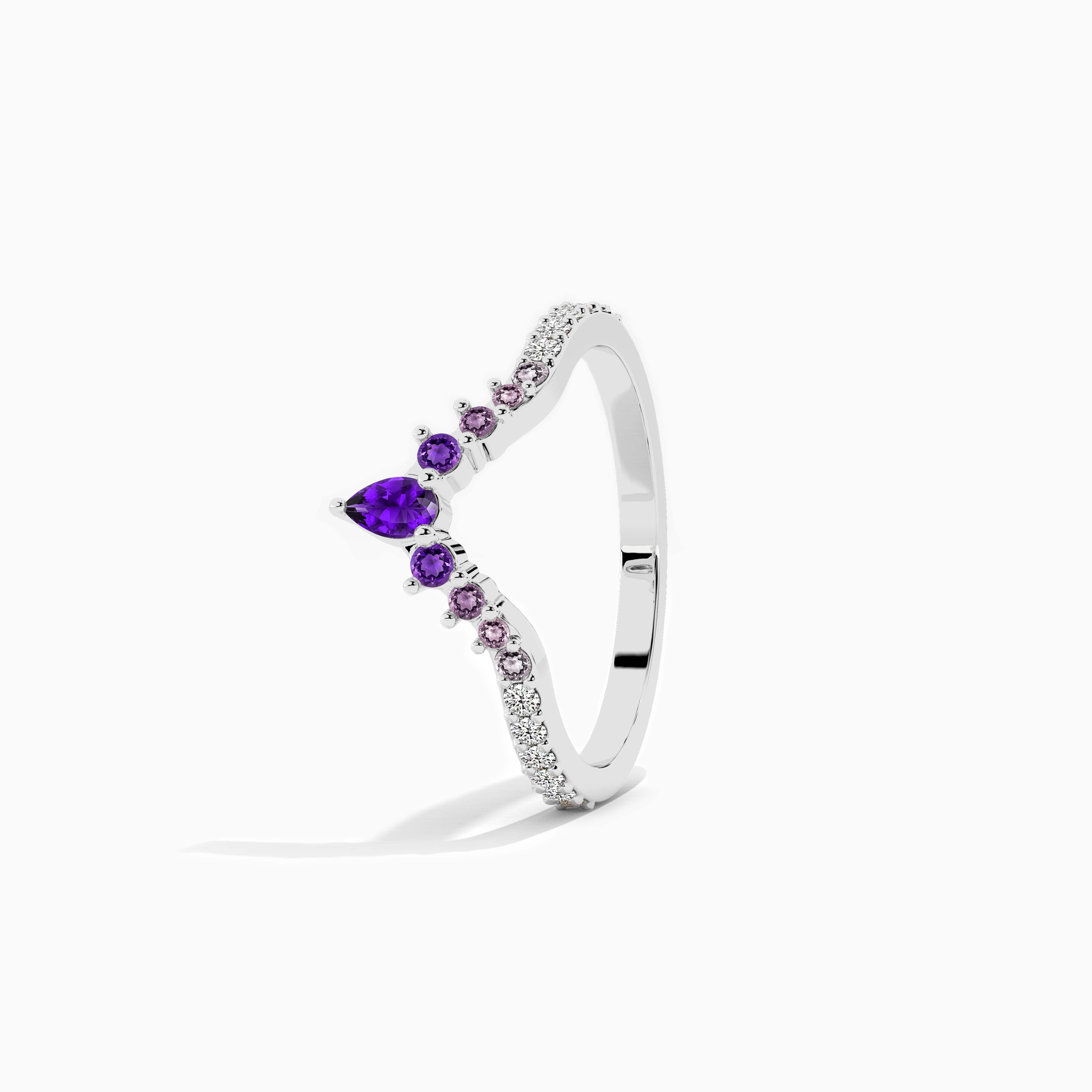 Amethyst and Diamond Curved Ring