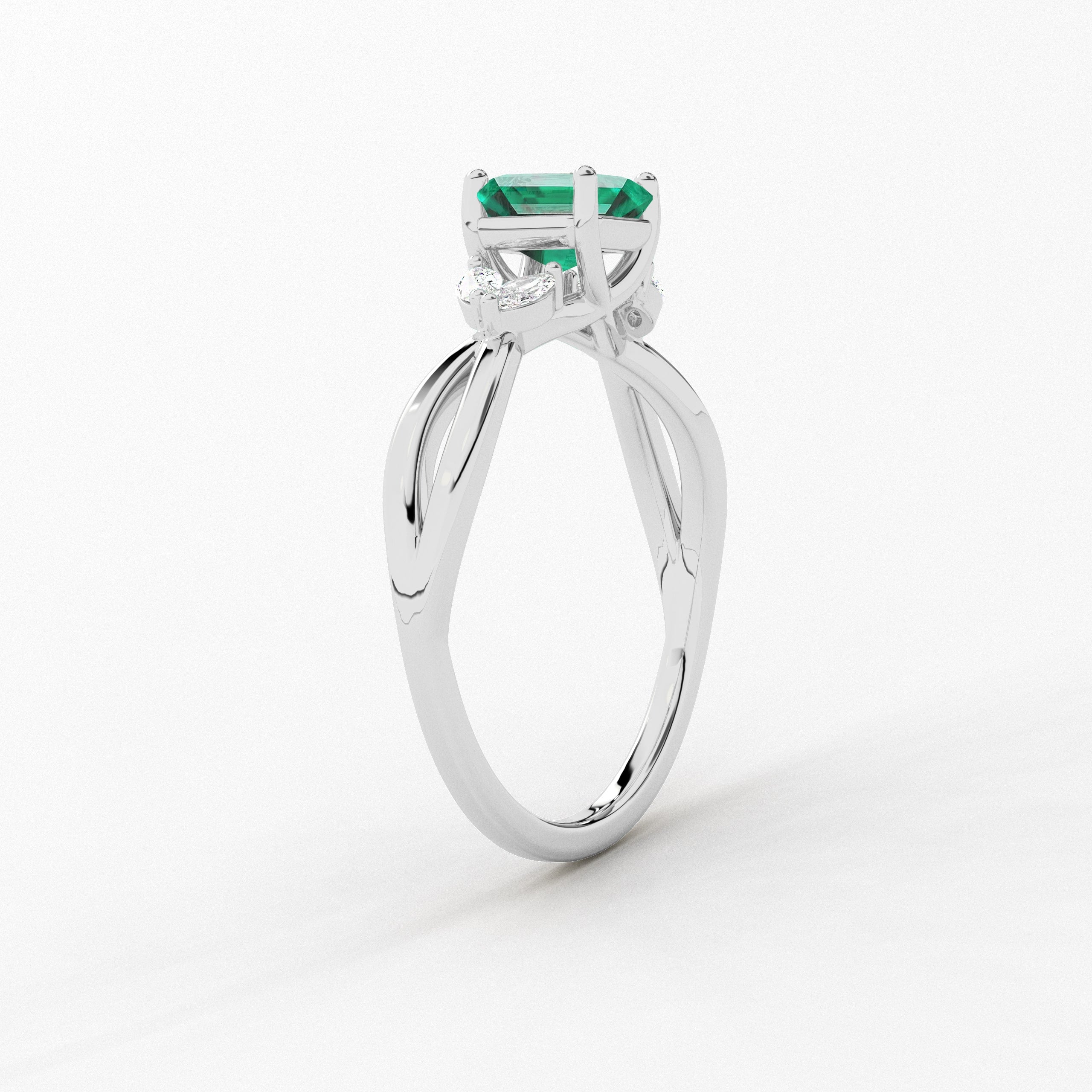 Nature Inspired Engagement Ring In Asscher Cut Green Emerald In White Gold