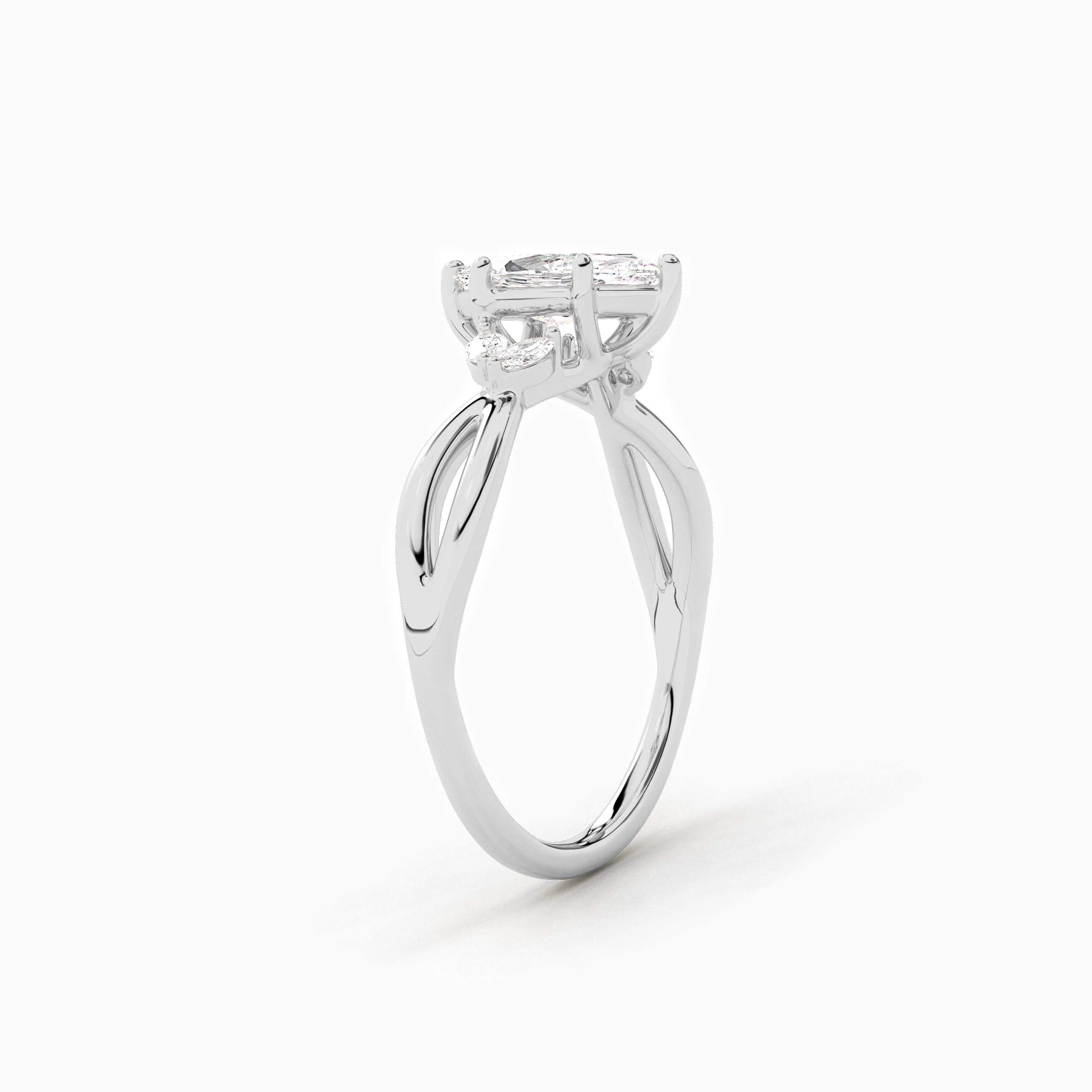 Marquise Cut Lab Grown Diamond Engagement Ring In Nature inspired In White Gold
