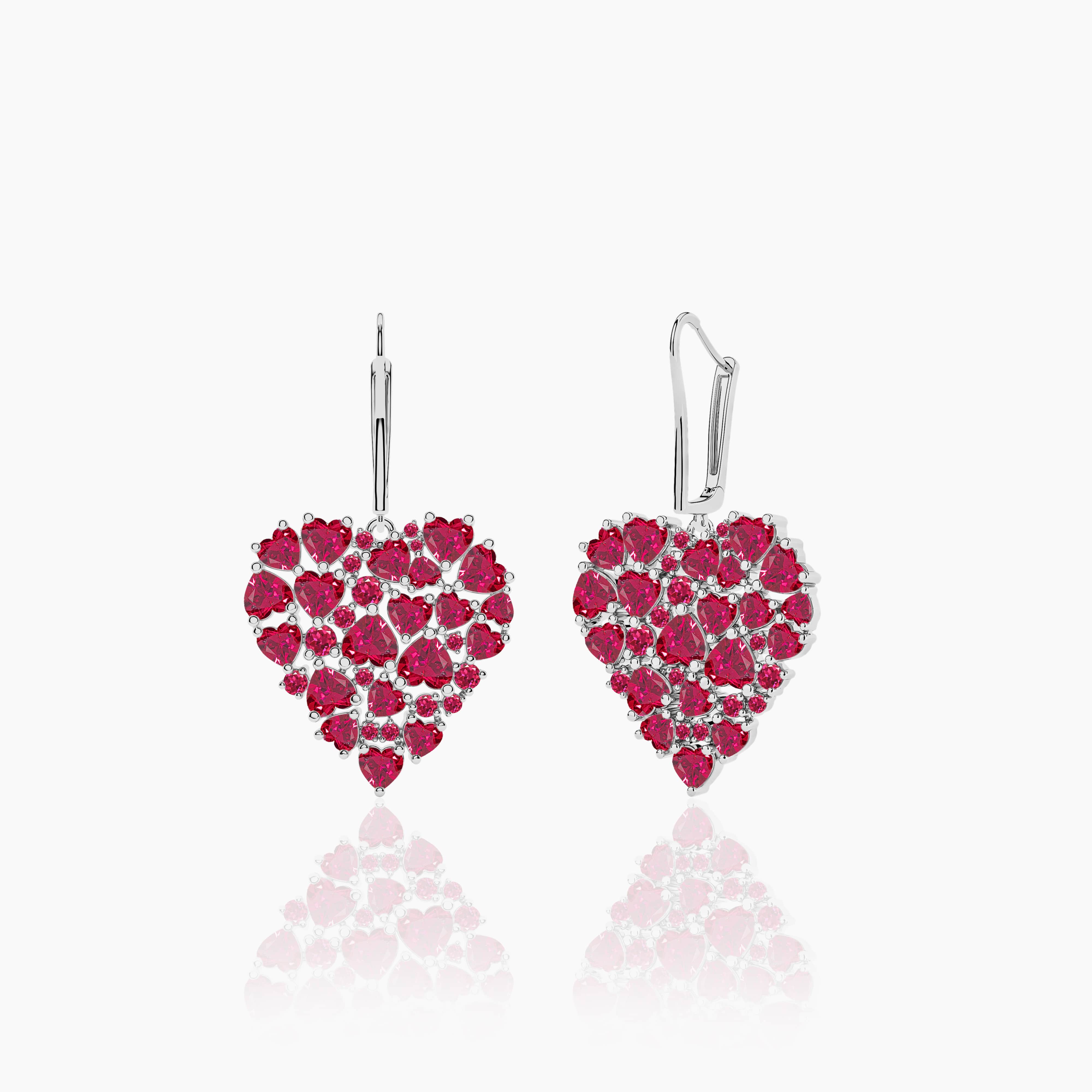 Heart and Round Ruby Earrings Dangle