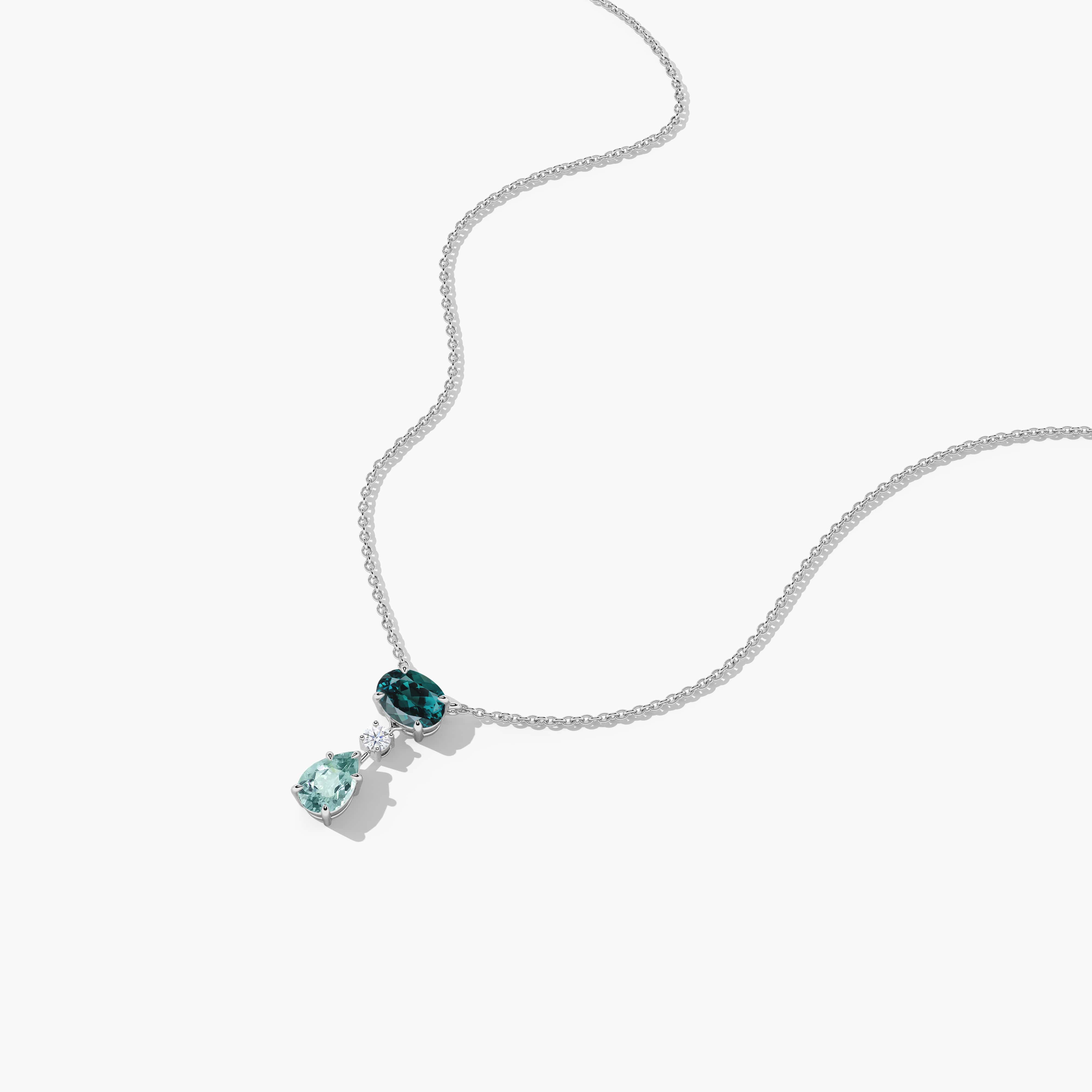 Blue Green Tourmaline Diamond Necklace for Women