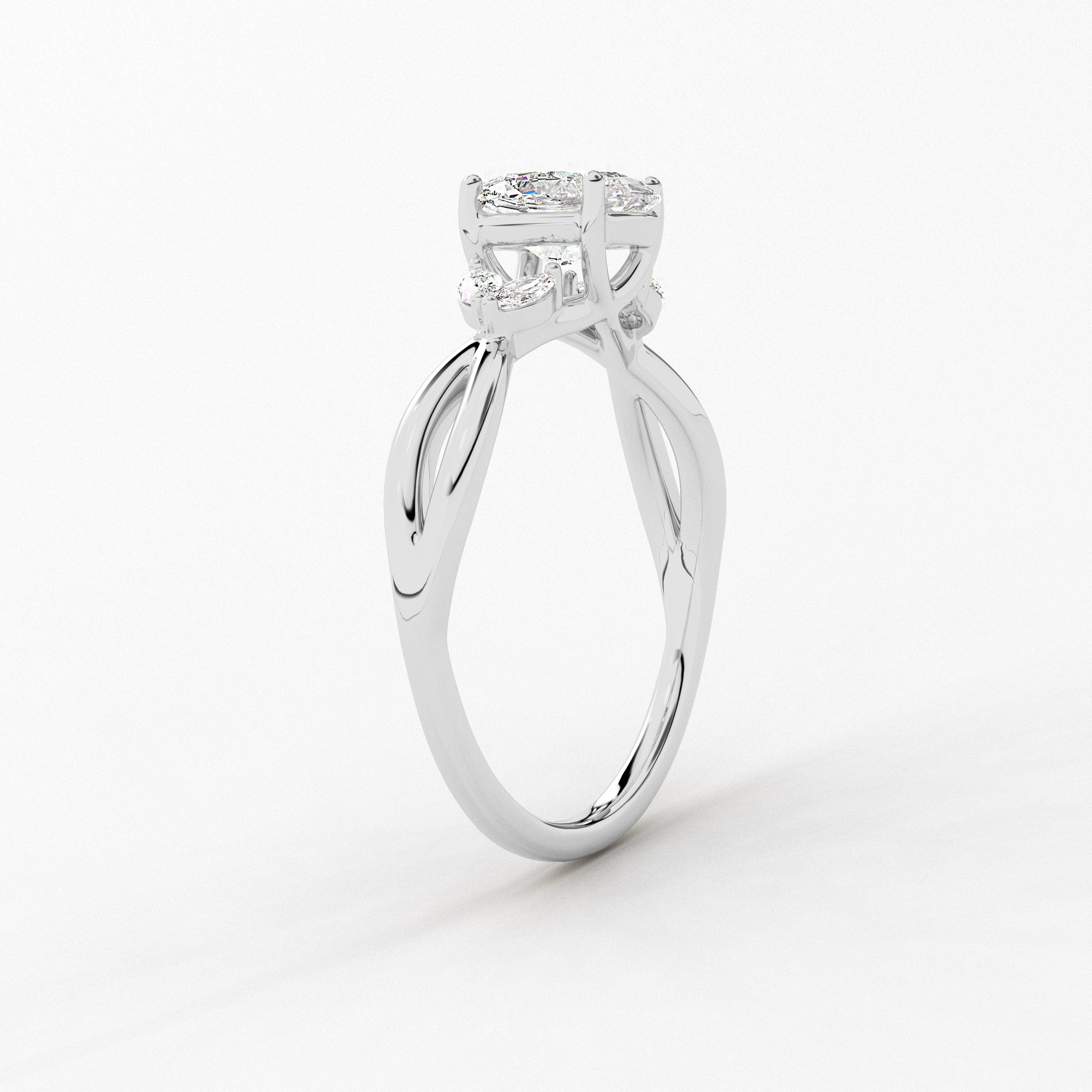 Oval Cut Nature Inspired Marquise Lab Grown Diamond Ring In White Gold 