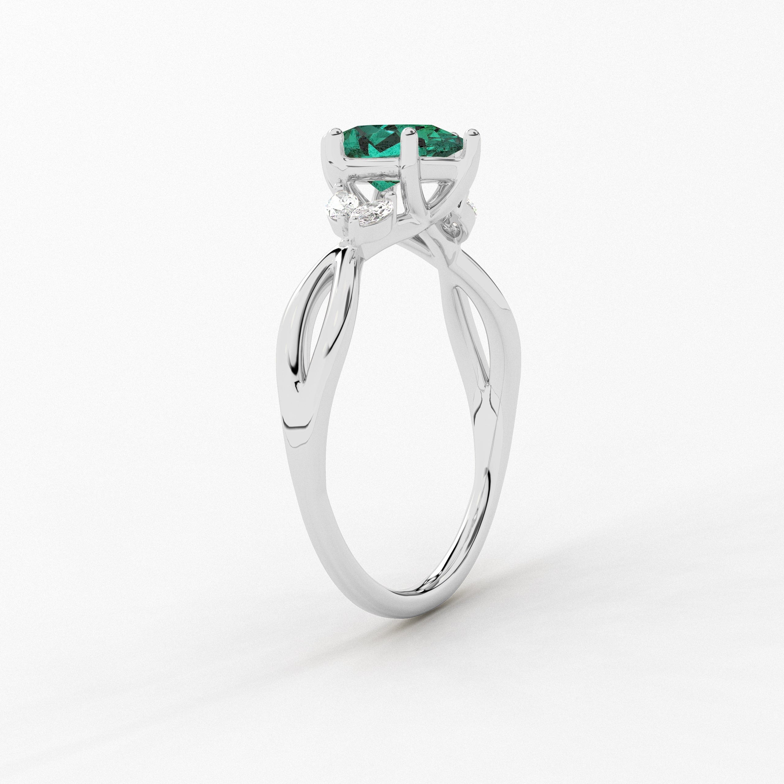 Pear Cut Green Emerald Cut Nature Inspired Wedding Ring In White Gold 