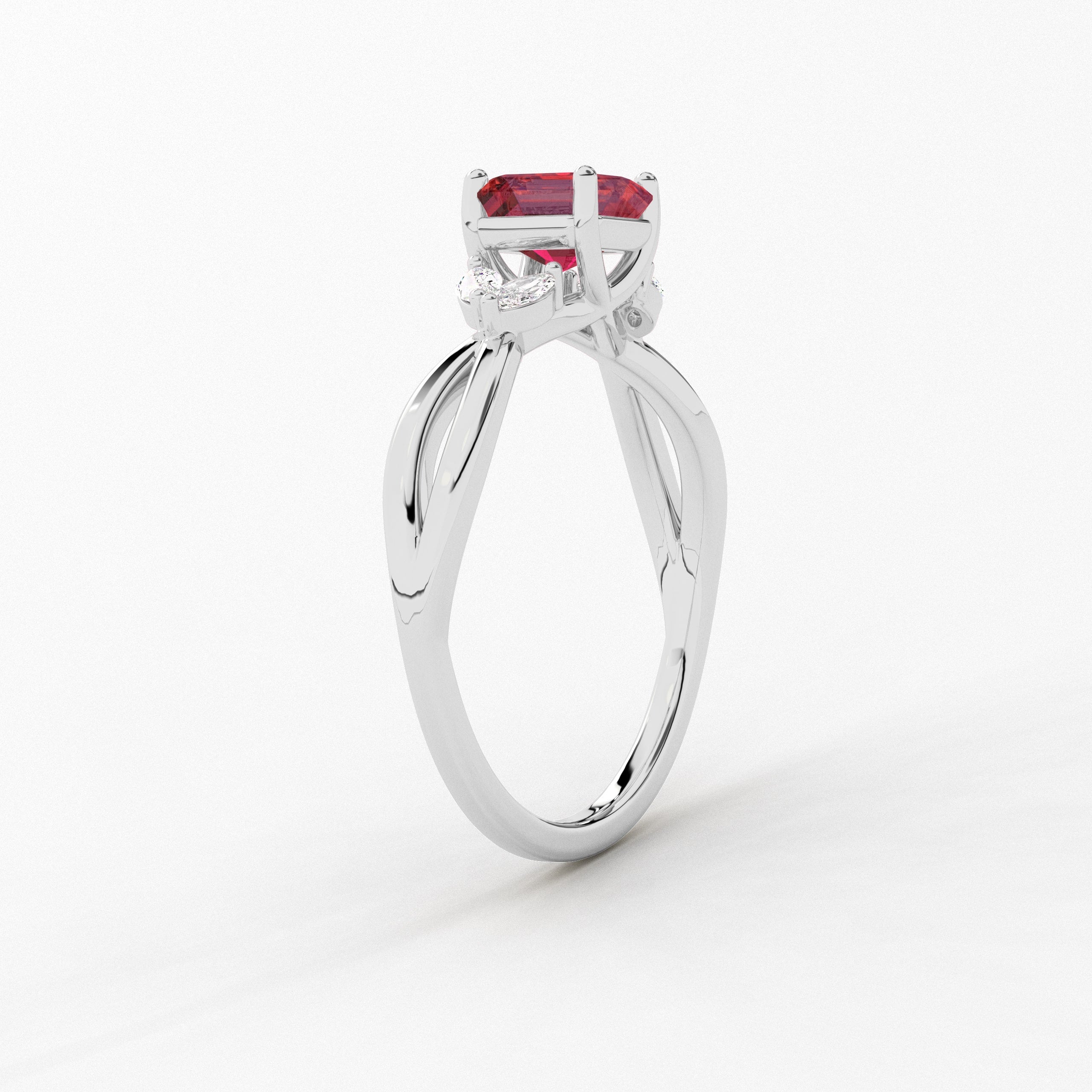 Nature Inspired Engagement Ring In Asscher Cut Ruby In White Gold