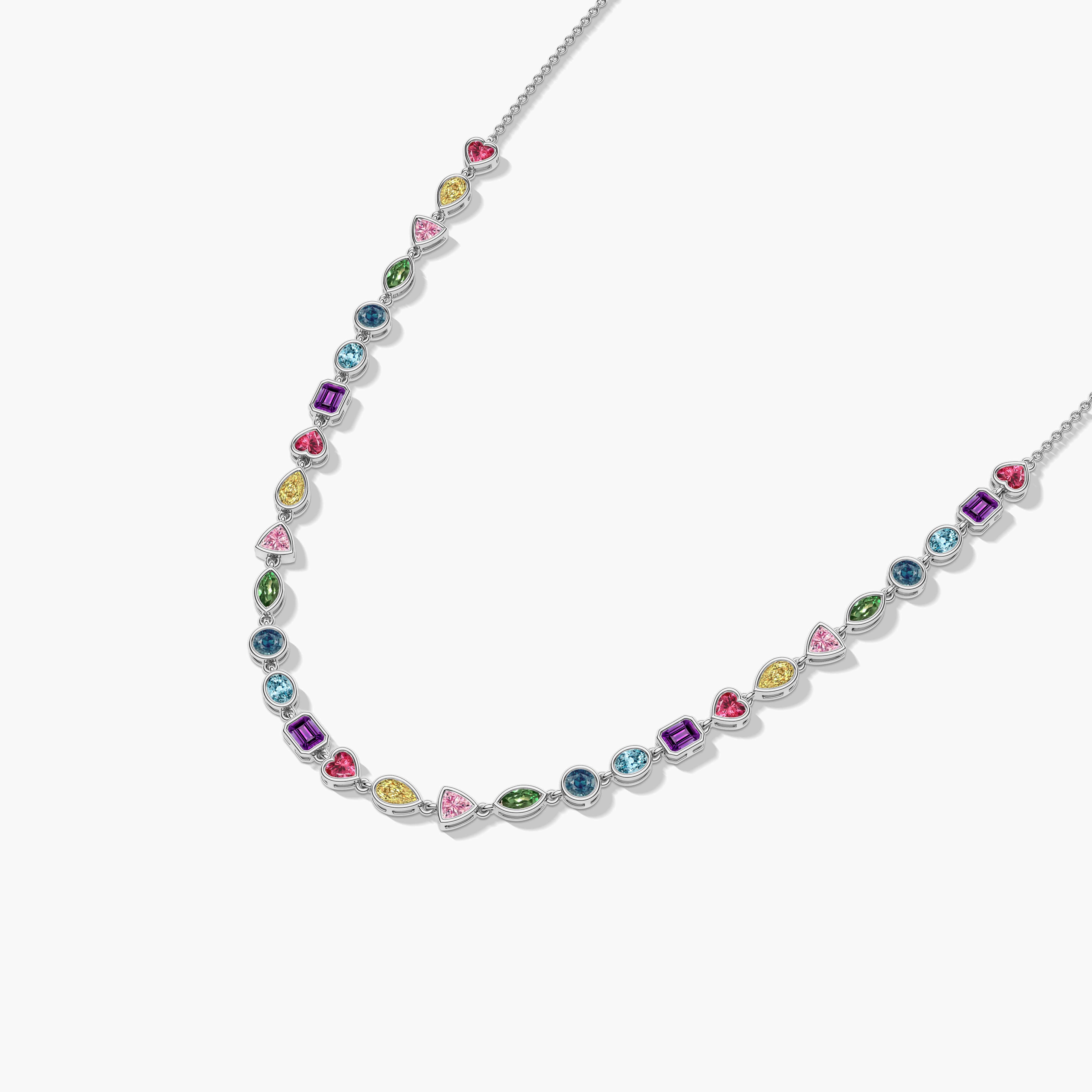 Multi Color Rainbow Diamond Tennis Necklace