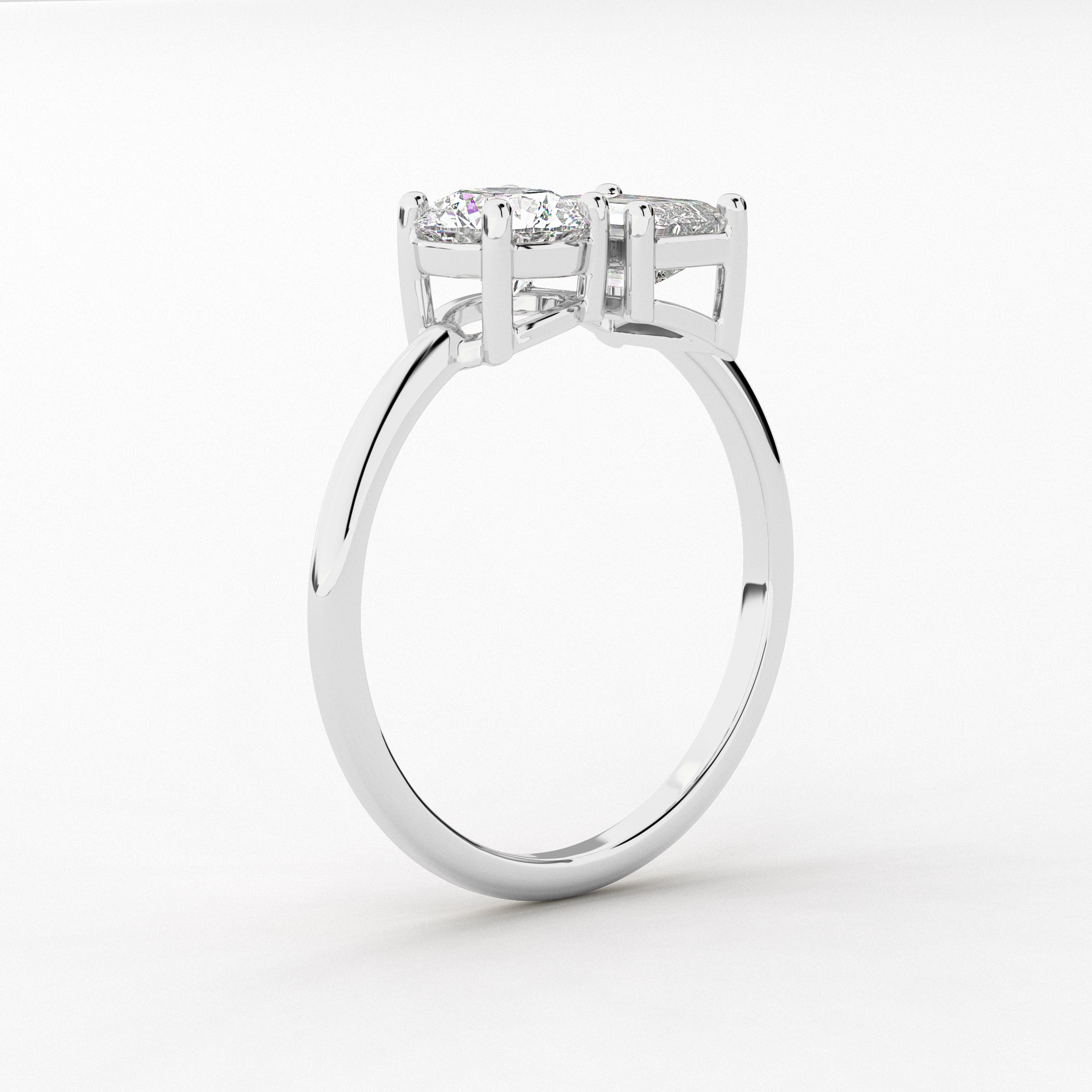 Emerald Cut Round Cut Diamond Engagement Toi Et Moi Ring In White Gold 