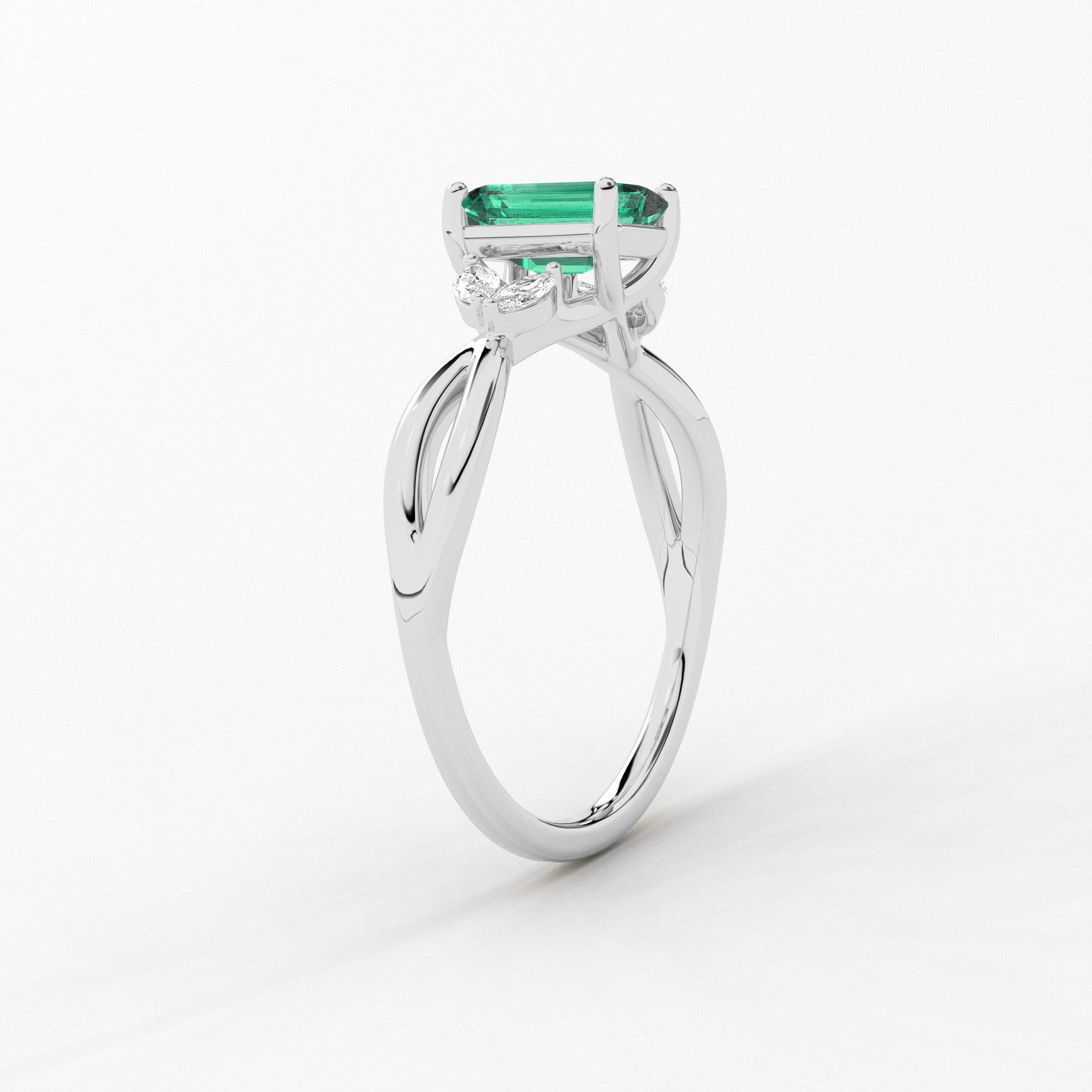 Emerald Cut Green Emerald Cut Nature Inspired Engagement Ring In White Gold