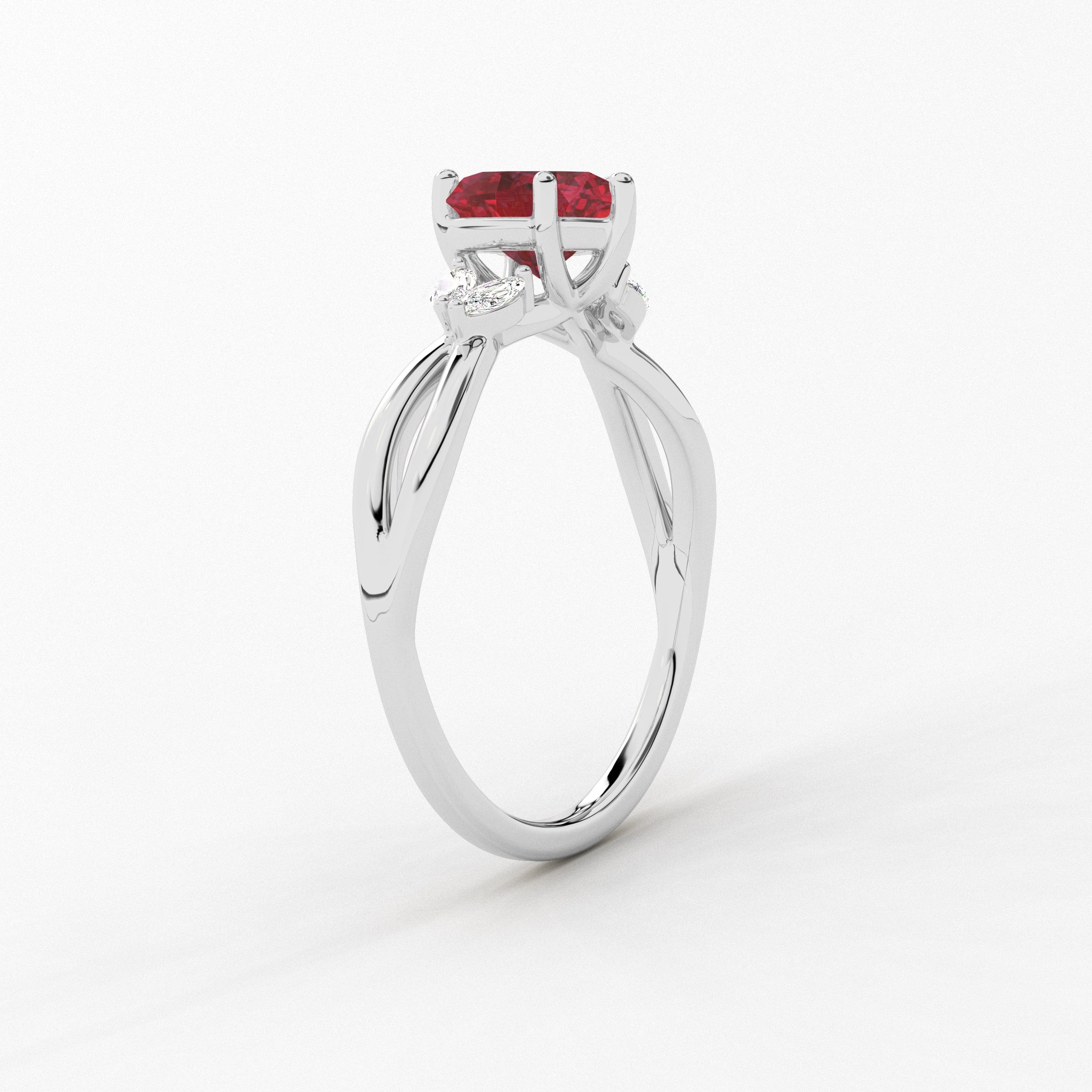 Heart Cut Ruby Lab Grown Diamond Engagement Ring In White Gold