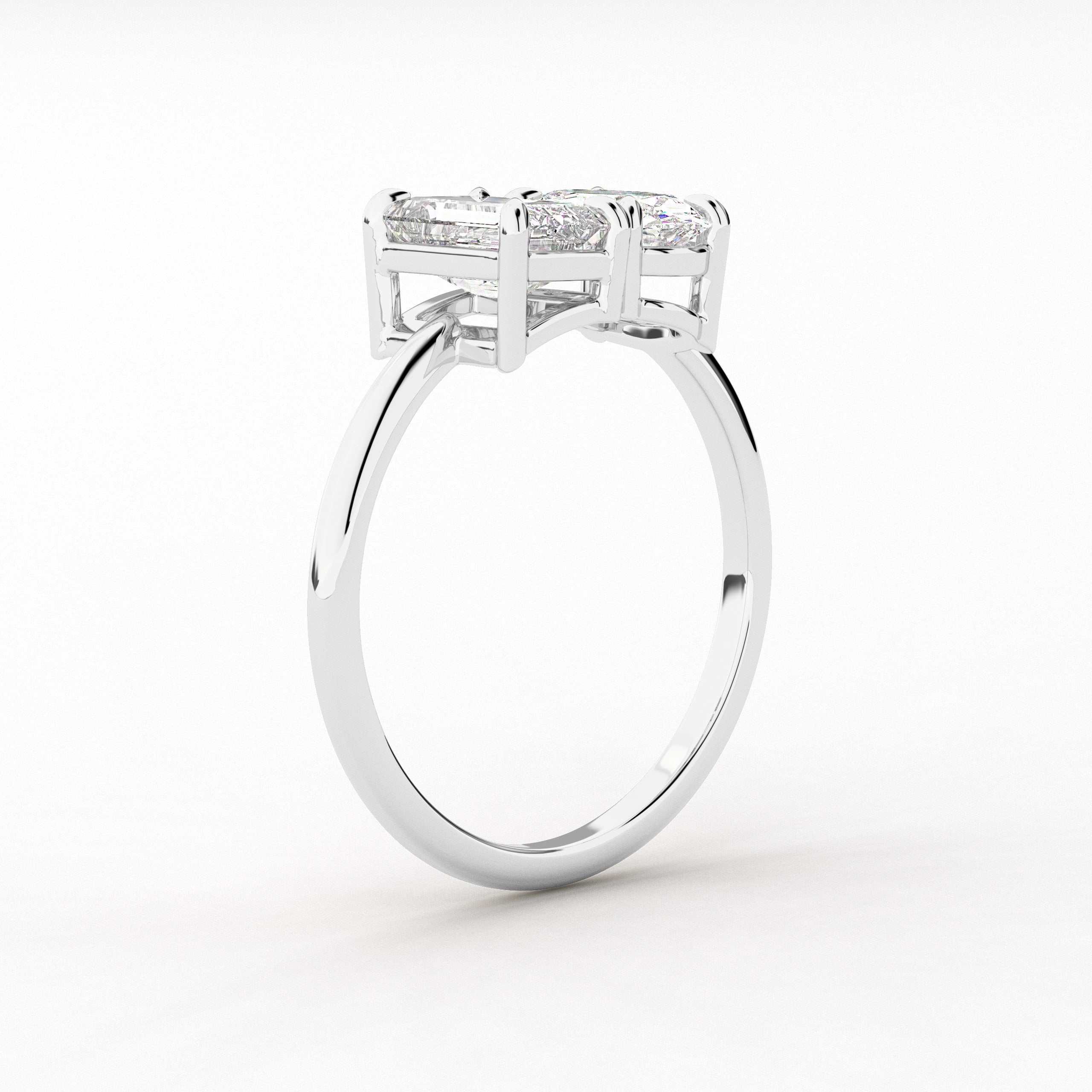 Oval  & Emerald Cut  Lab-Grown Diamond Toi Et Moi Engagement Ring in White Gold