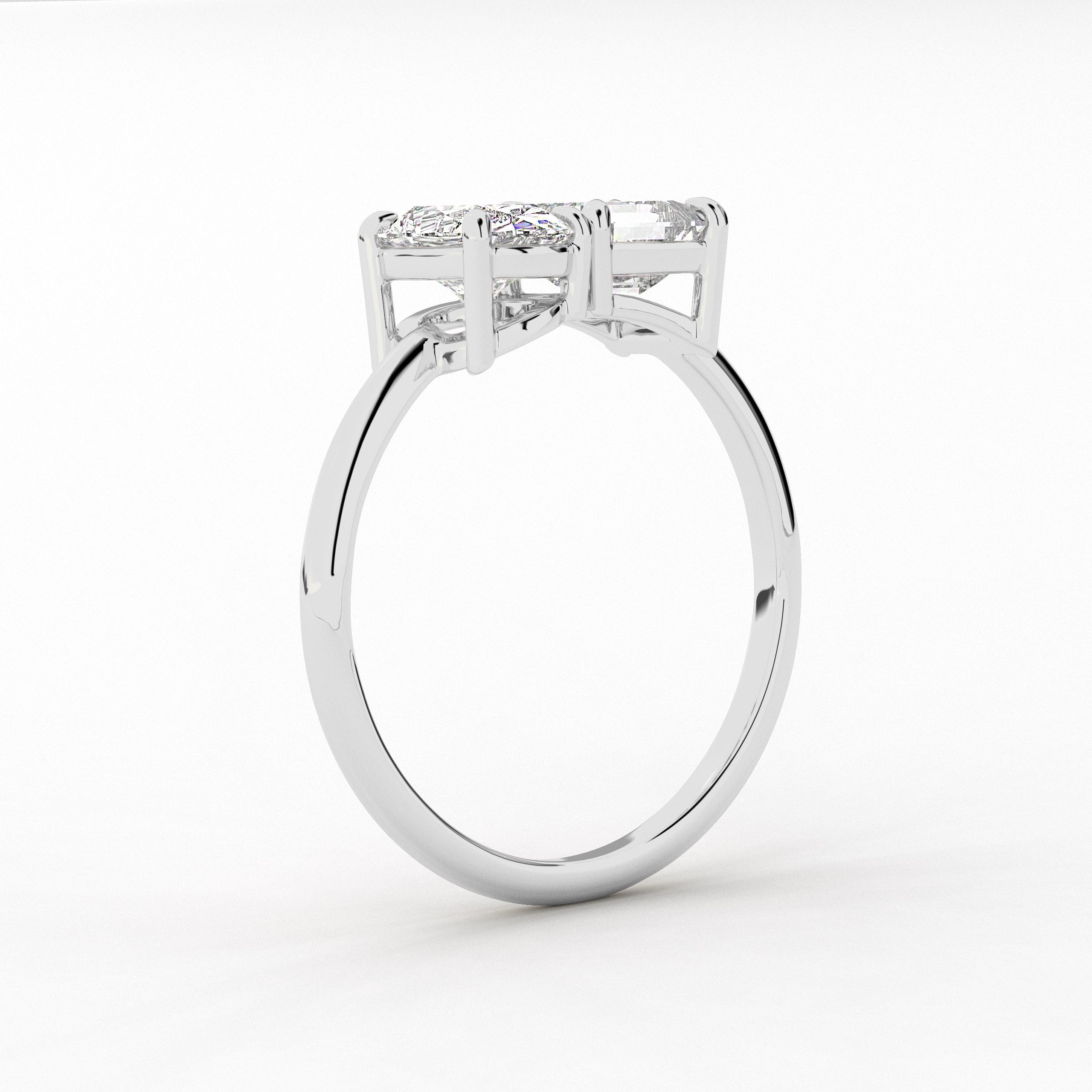 Asscher Moissanite & Oval Cut Diamond Three Stone Toi Et Moi Engagement Ring In White Gold 
