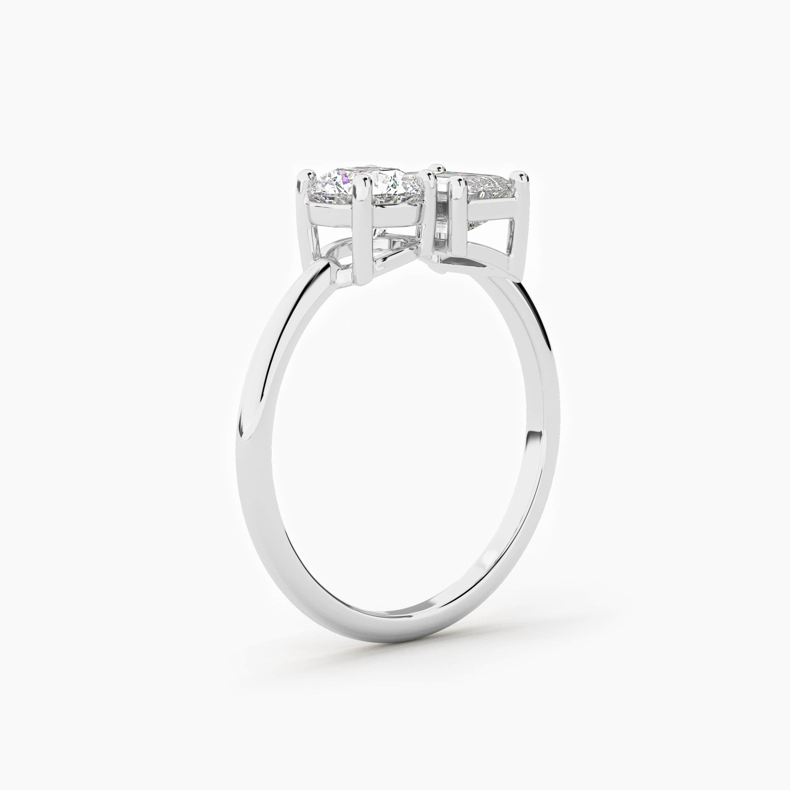 Emerald Cut Round Cut Diamond Engagement Toi Et Moi Ring In White Gold