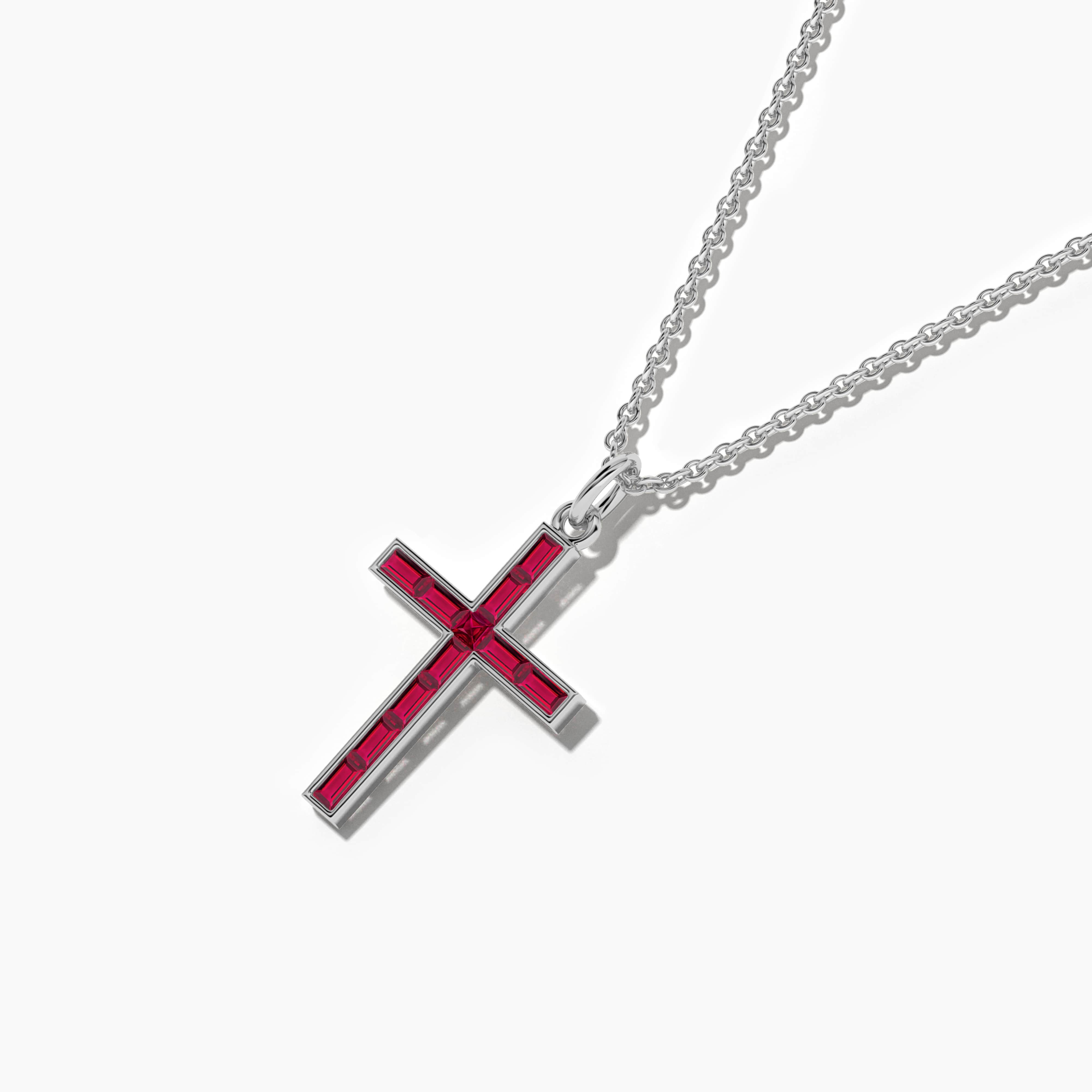 Gold and Ruby Cross Necklcae with Baguette