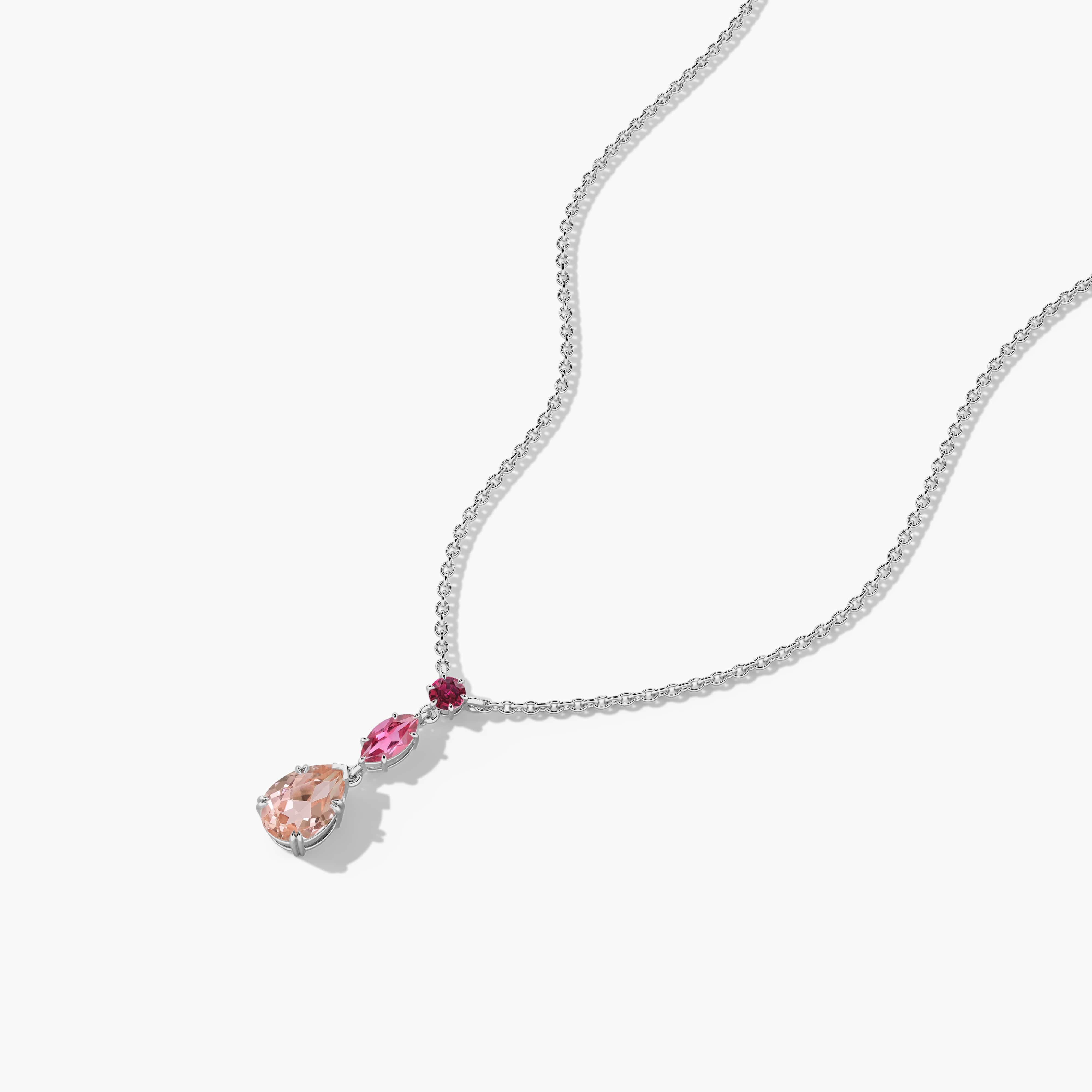 Women's Diamond Pendant Necklace in Pink Stone