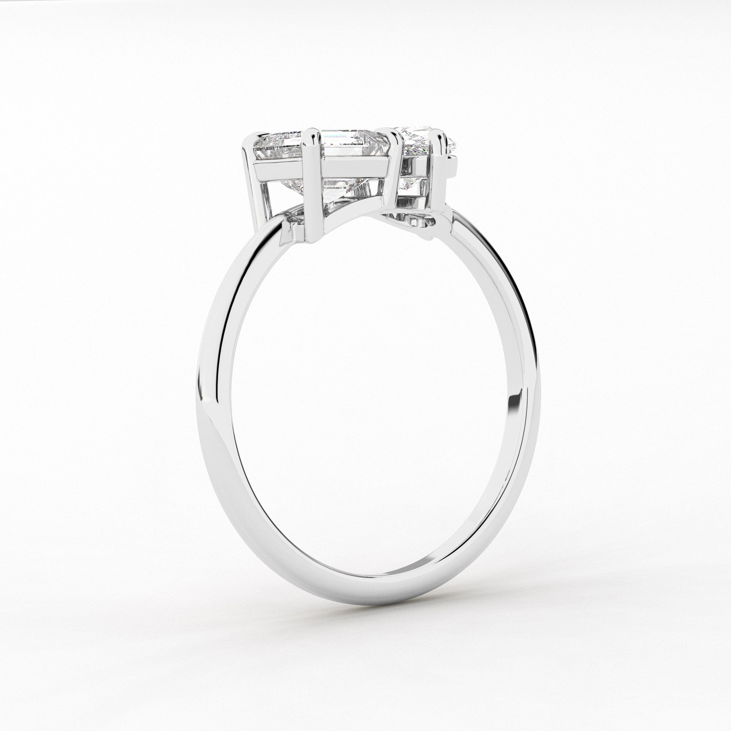 Pear & Asscher Cut Moissanite Toi et Moi Wedding  Ring For Woman In White Gold